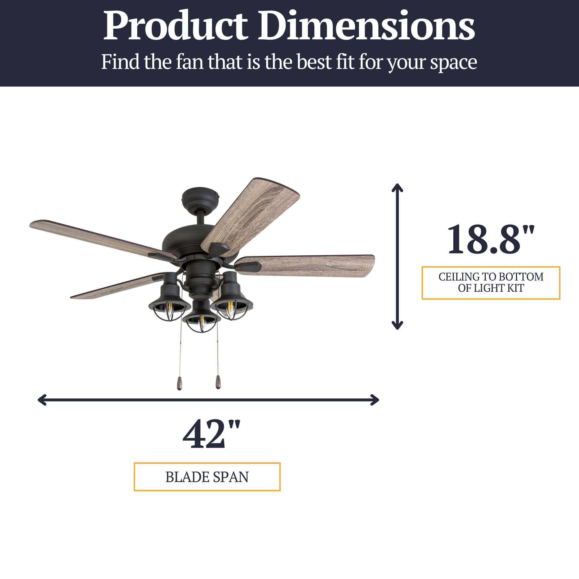 42 Inch Bronze Ceiling Fan with Remote Control - Energy Efficient Indoor/Outdoor Use for Living Room, Bedroom, or Patio