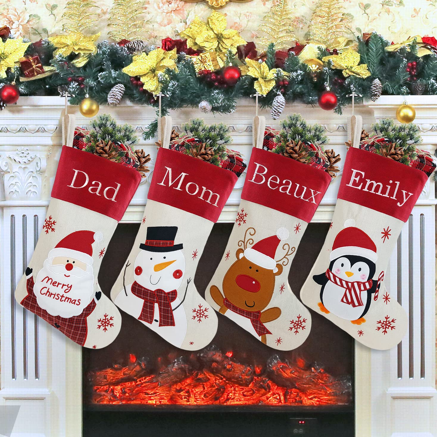 Personalized Christmas Stockings with Embroidered Names - Custom Holiday Gift Bags & Stocking Holders (Santa Claus Design) - Perfect for Family Gifts, Fireplace Decor & Christmas Tree Ornaments