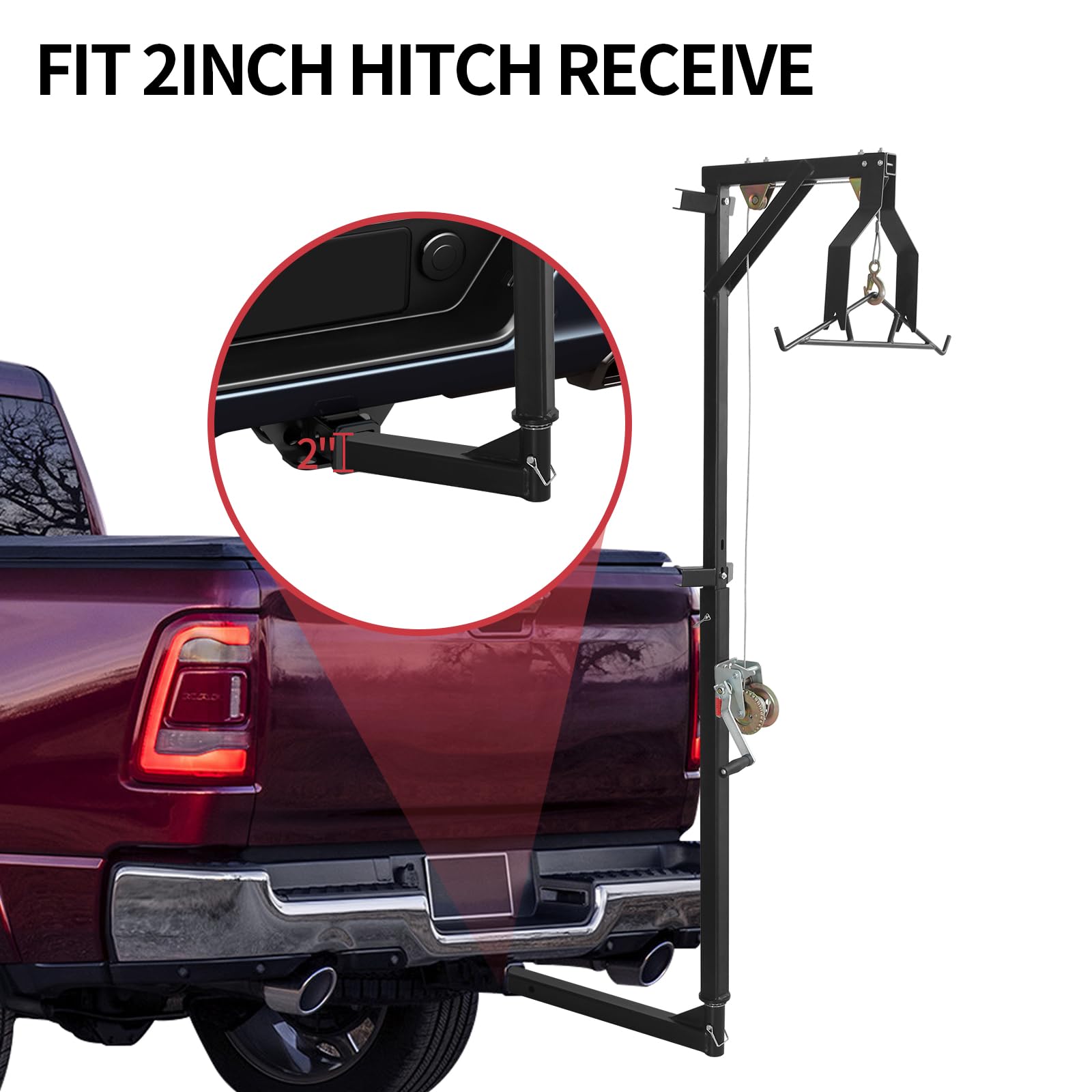 Heavy Duty Truck Hitch Game Hunting Hoist - 400 lb Capacity Complete Kit with Winch & Gambrel for Deer Processing, Skinning and Cleaning | Perfect for Field Dressing, Camping & Outdoor Hunting Adventures