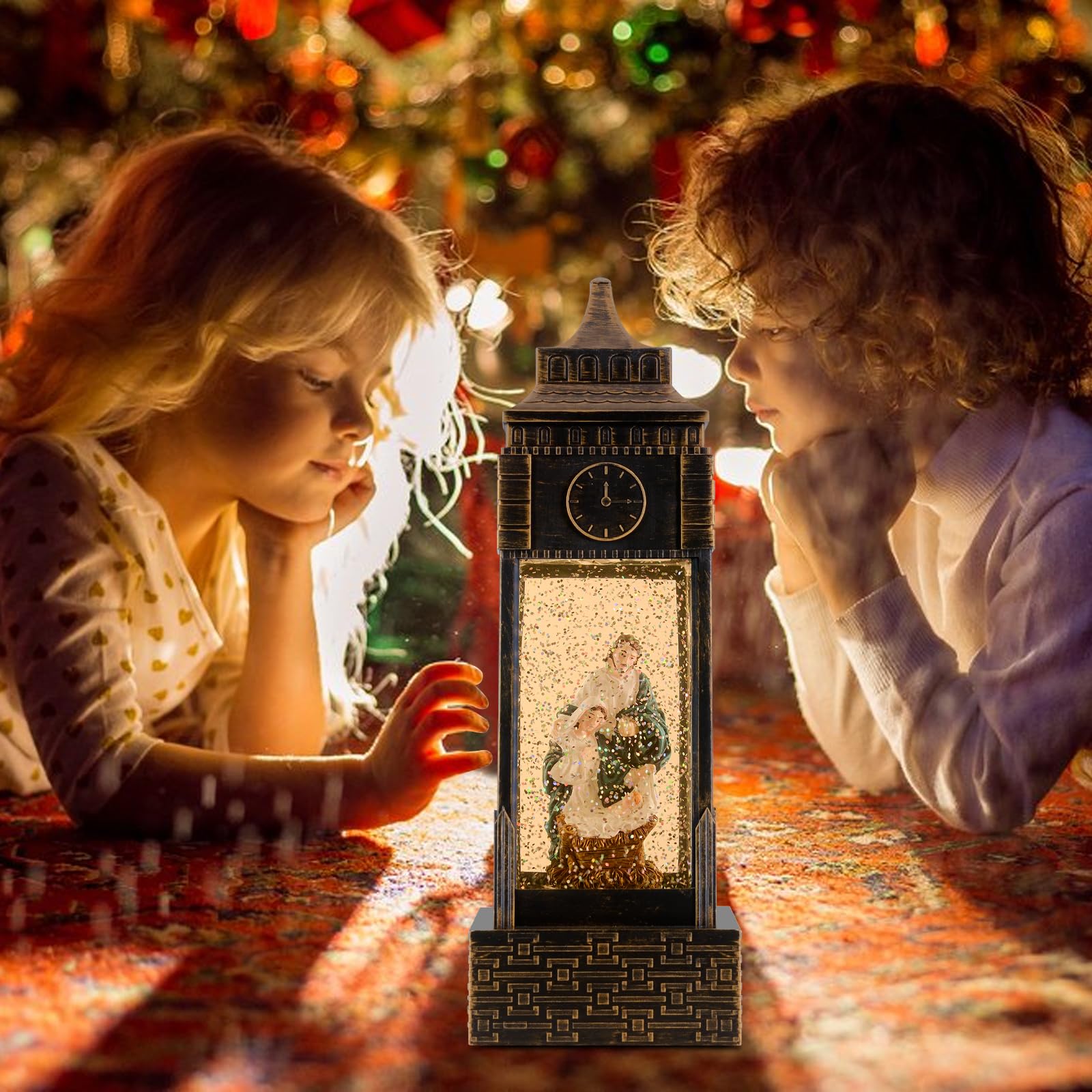 Jesus Snow Globe Lantern - Musical Nativity Christmas Decor with Glitter Lights, Timer & USB/Battery Power - Perfect for Home Holiday Displays, Gift Giving & Church Decorations