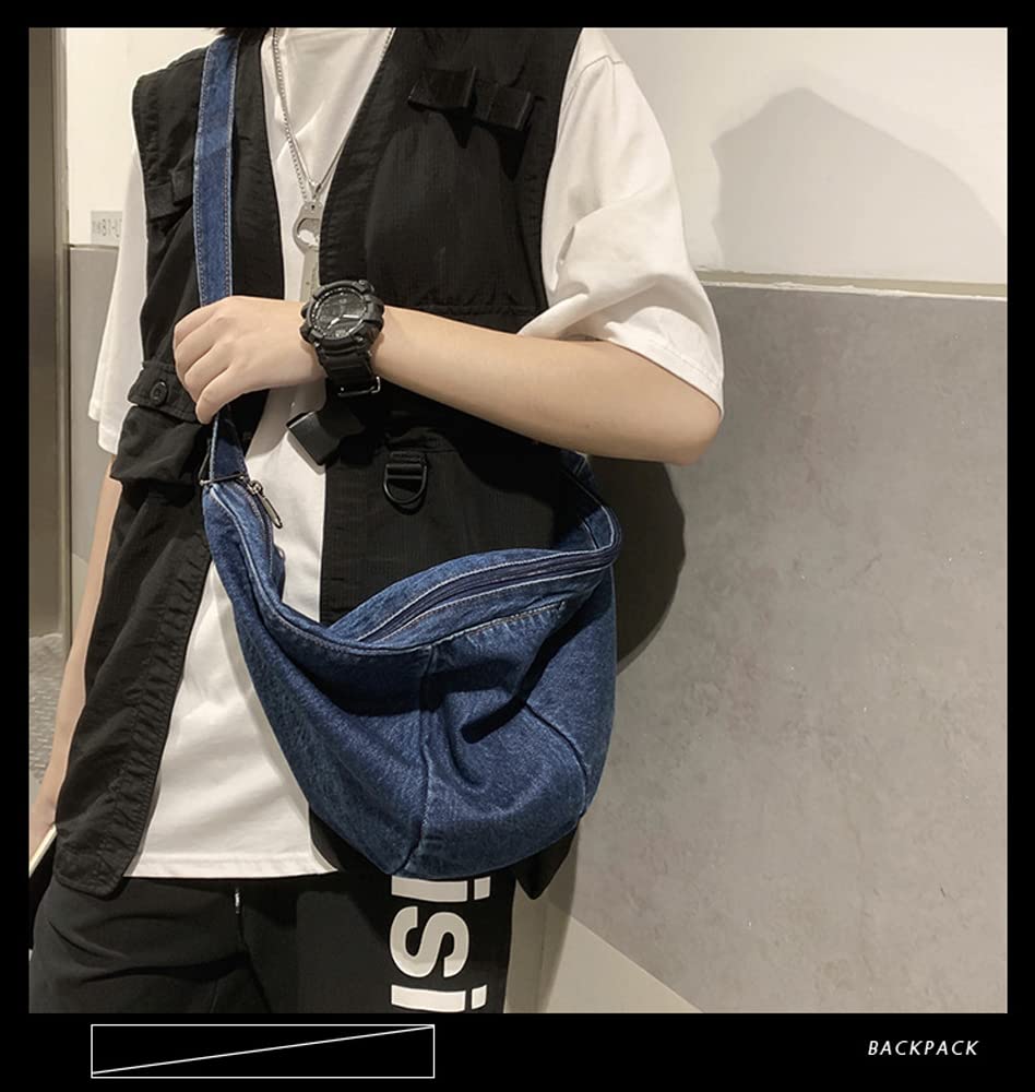 Stylish Single Color Denim Canvas Crossbody Shoulder Bag for Women - Perfect for Work, Travel & Everyday Use