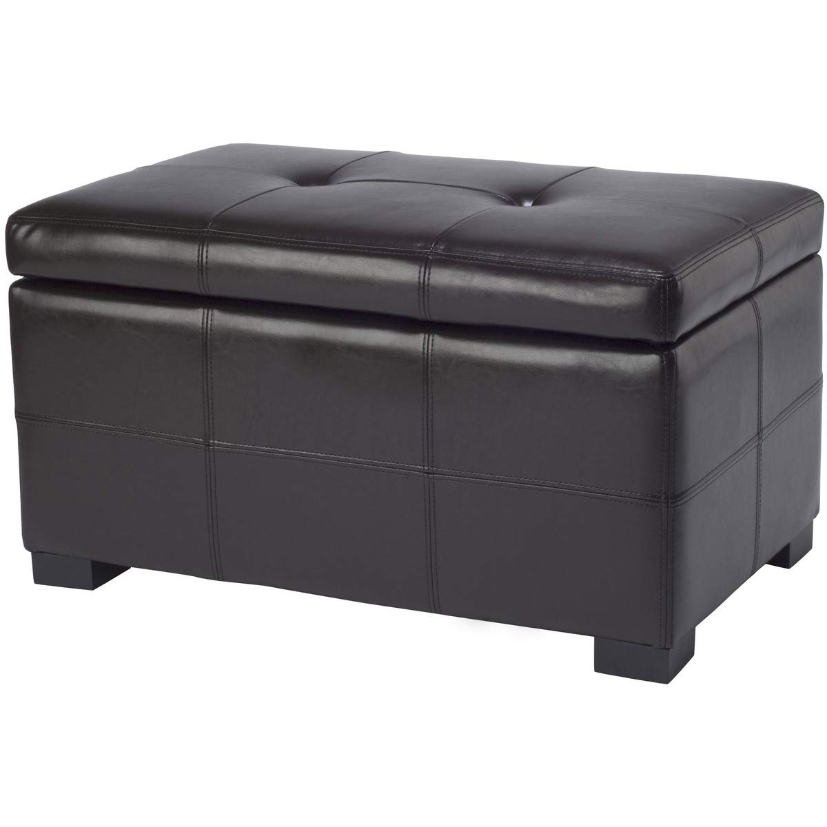 Safavieh Hudson Collection NoHo Tufted Brown Leather Small Storage Bench - Stylish Entryway Seat with Storage for Living Room, Bedroom & Hallway