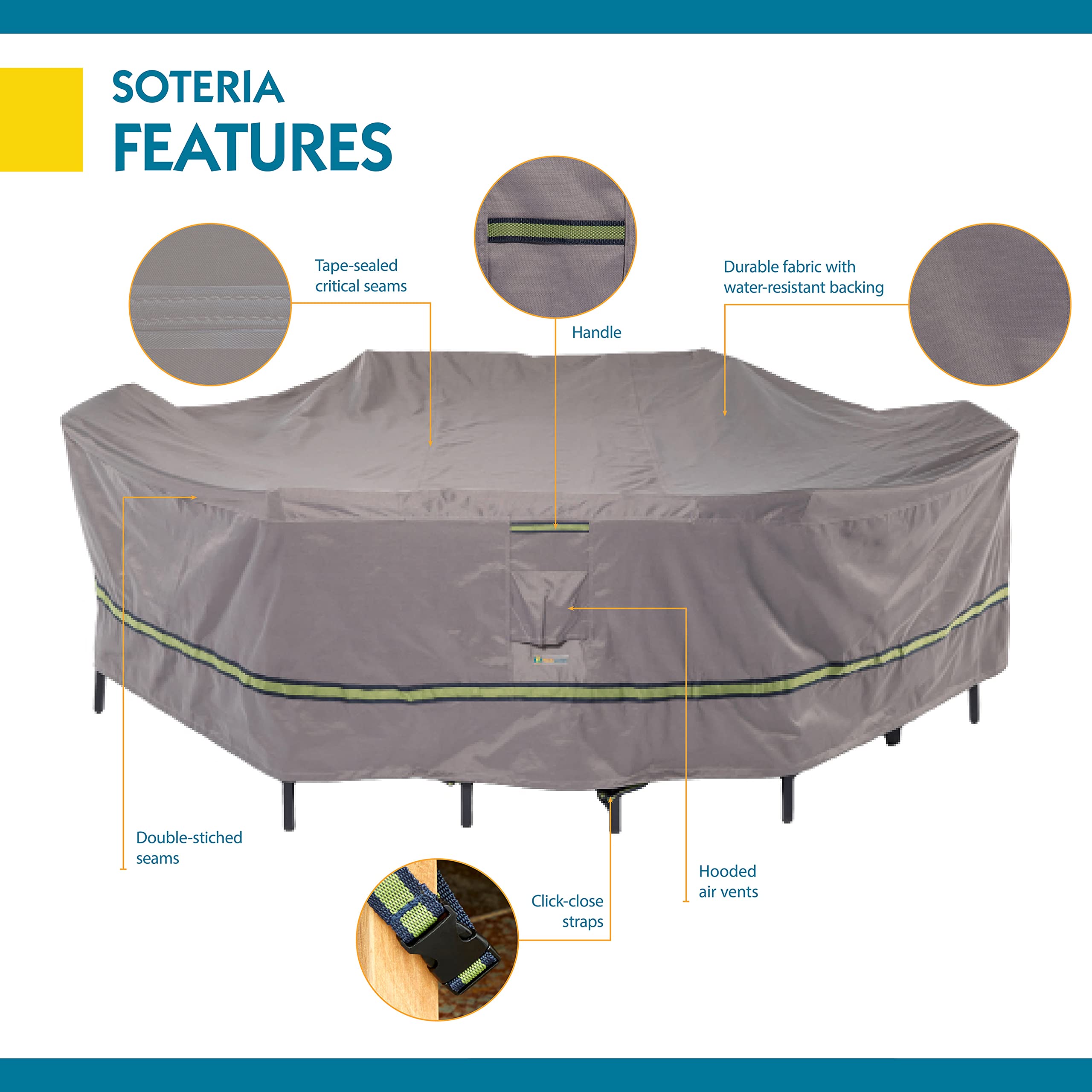 Duck Covers Soteria Waterproof 96 Inch Rectangular/Oval Patio Table Cover with Chairs - Heavy Duty Outdoor Furniture Protection for All Weather - Perfect for Backyard, Garden, and Poolside Use