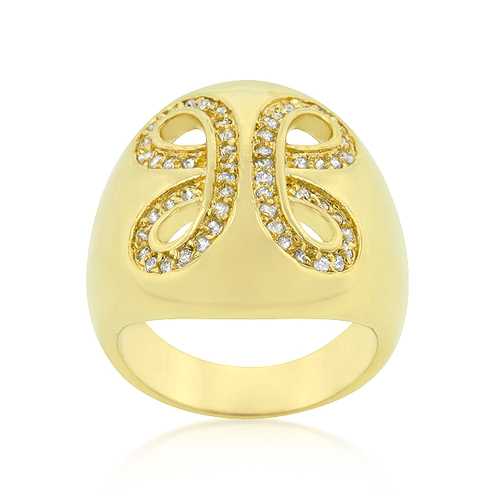 Golden Ribbon Cocktail Ring - Elegant Gold-Tone Statement Jewelry for Women | Perfect for Evening Parties, Weddings & Special Occasions