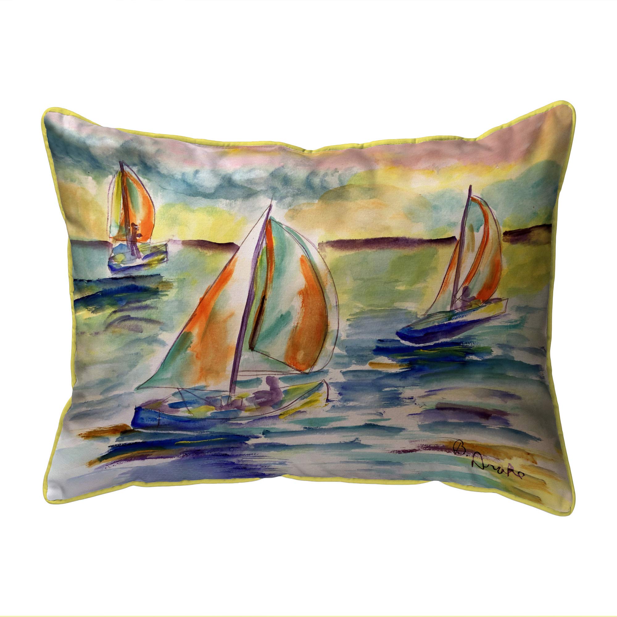 Betsy Drake Sail Race Small Indoor/Outdoor Decorative Pillow 11x14 Inches - Perfect for Sofa, Bed, Patio & Boat Decor