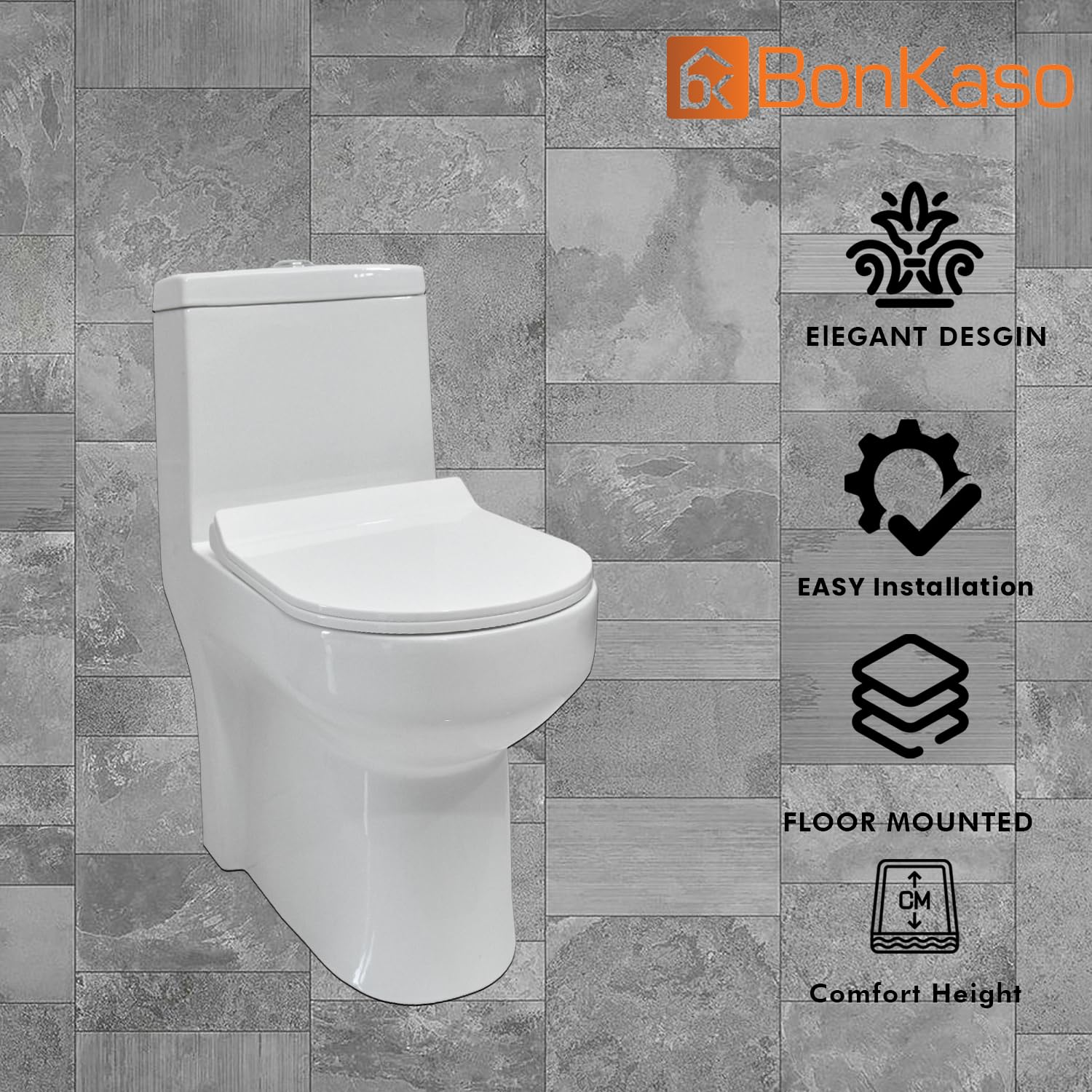 BonKaso Ceramic Toilet with Soft Close Seat Cover - 680x365x735mm, 46kg (Jumbo-1006) | Modern Water Closet for Bathroom & Restroom | Perfect for Home, Office & Commercial Spaces
