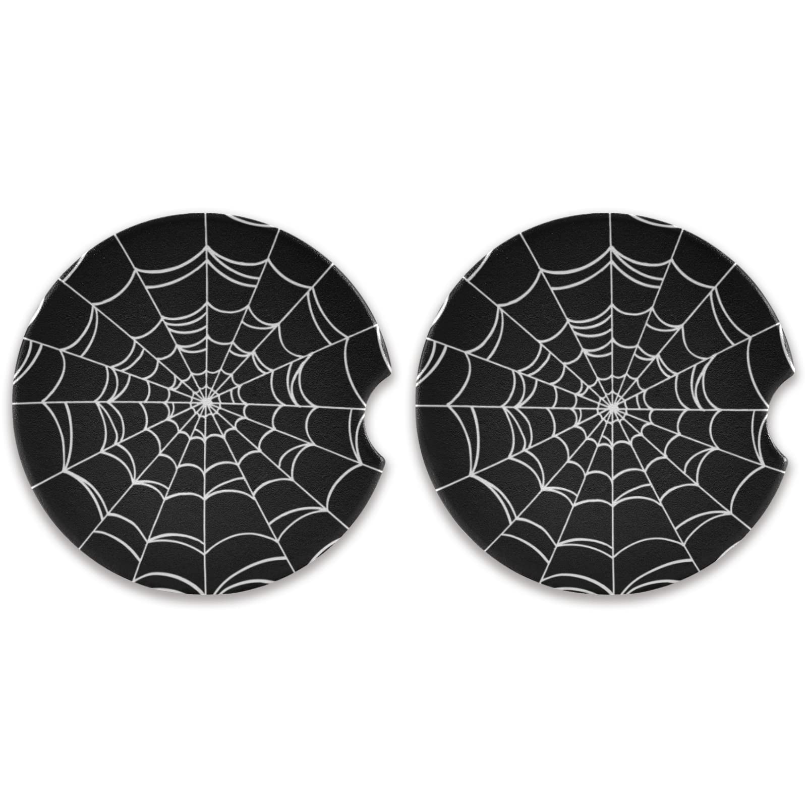 Goth Spider Web Car Coasters 2 Pack - 2.5 Inch Unisex Non-Slip Cup Holder for Cars, Water Absorbent & Detachable - Perfect for Halloween Decor, Gothic Style Vehicles & Coffee Lovers