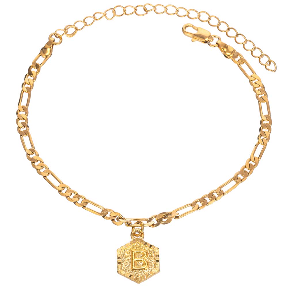18K Gold & Silver Figaro Cuban Link Ankle Bracelet for Women & Men - Custom Name Initial Anklet Jewelry for Teen Girls - Perfect for Beach, Party & Everyday Wear