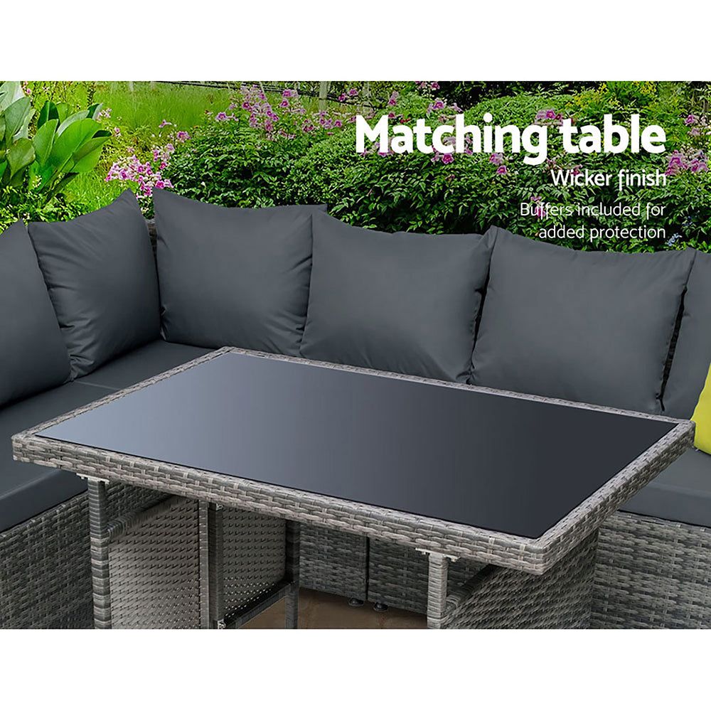 Premium Outdoor Patio Furniture Set - 7-Piece Wicker Dining Sofa Table & Chairs in Gray - Perfect for Garden, Backyard, Poolside & Terrace Relaxation