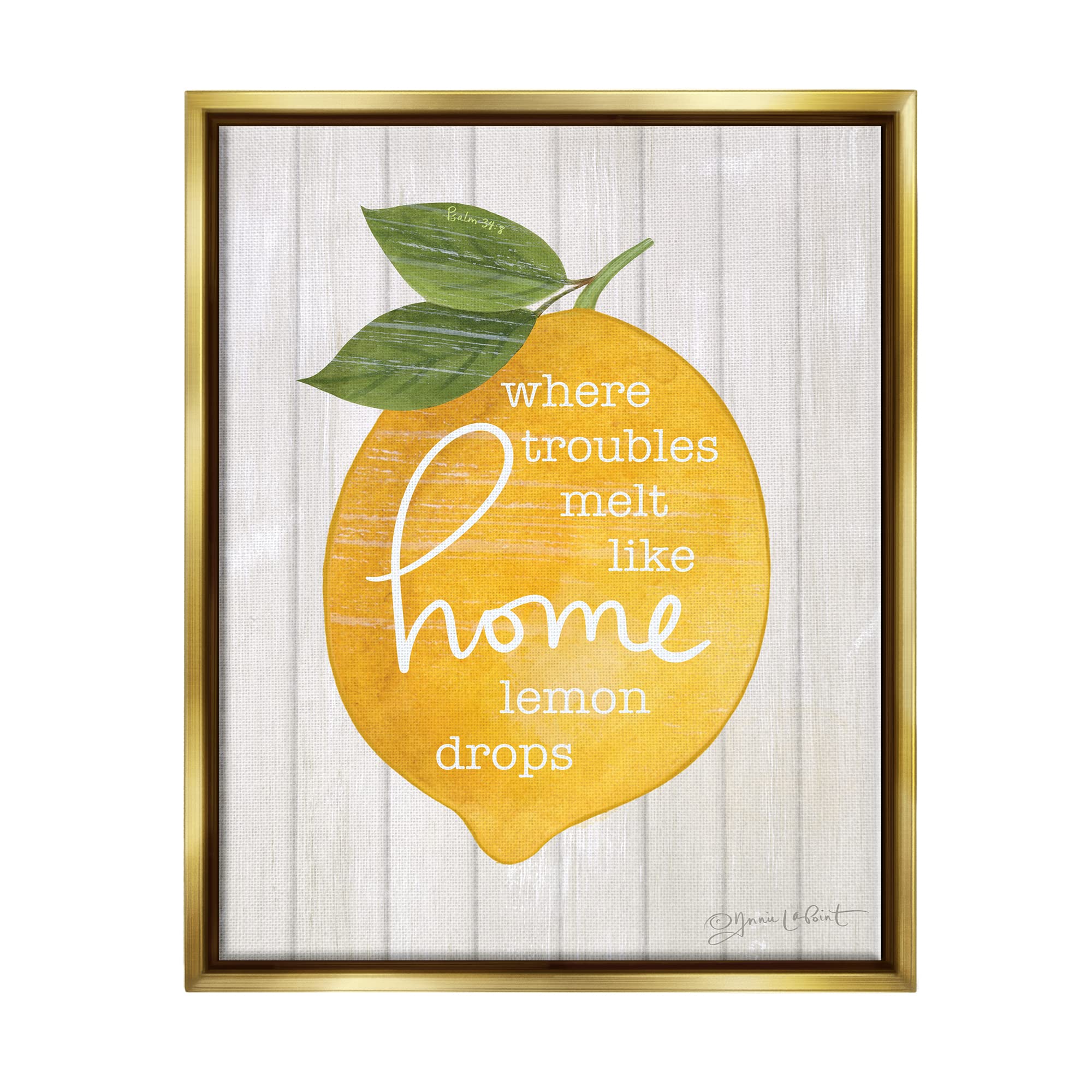Stupell Industries 'Troubles Melt Like Lemon Drops' Framed Floater Canvas Wall Art by Annie LaPoint - Inspirational Home Decor for Living Room, Bedroom & Office