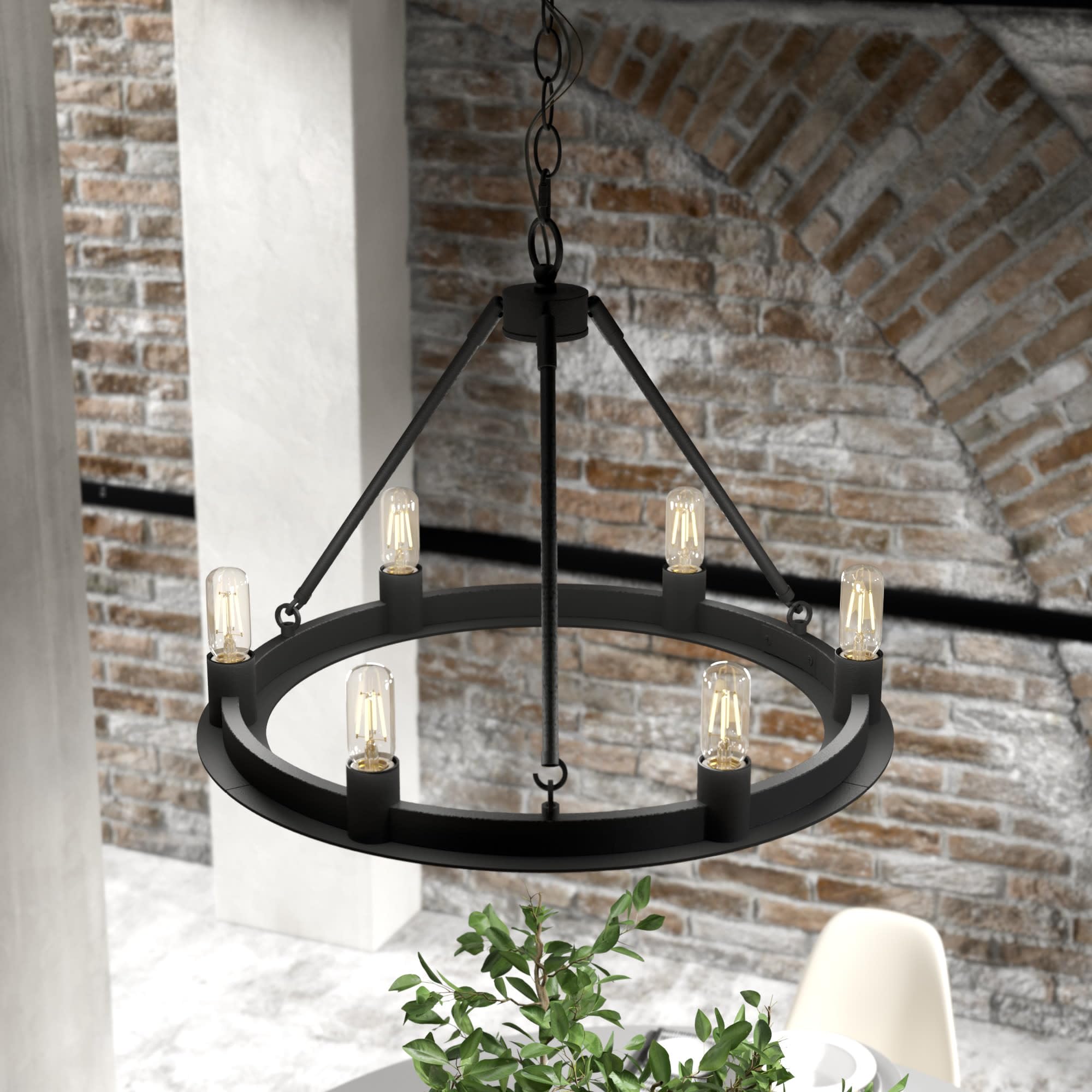 Hunter Fan Company 19033 Saddlewood Chandelier - Natural Iron Finish, 5-Light Ceiling Fixture with Clear Glass Shades - Perfect for Farmhouse, Rustic & Traditional Dining Room Lighting