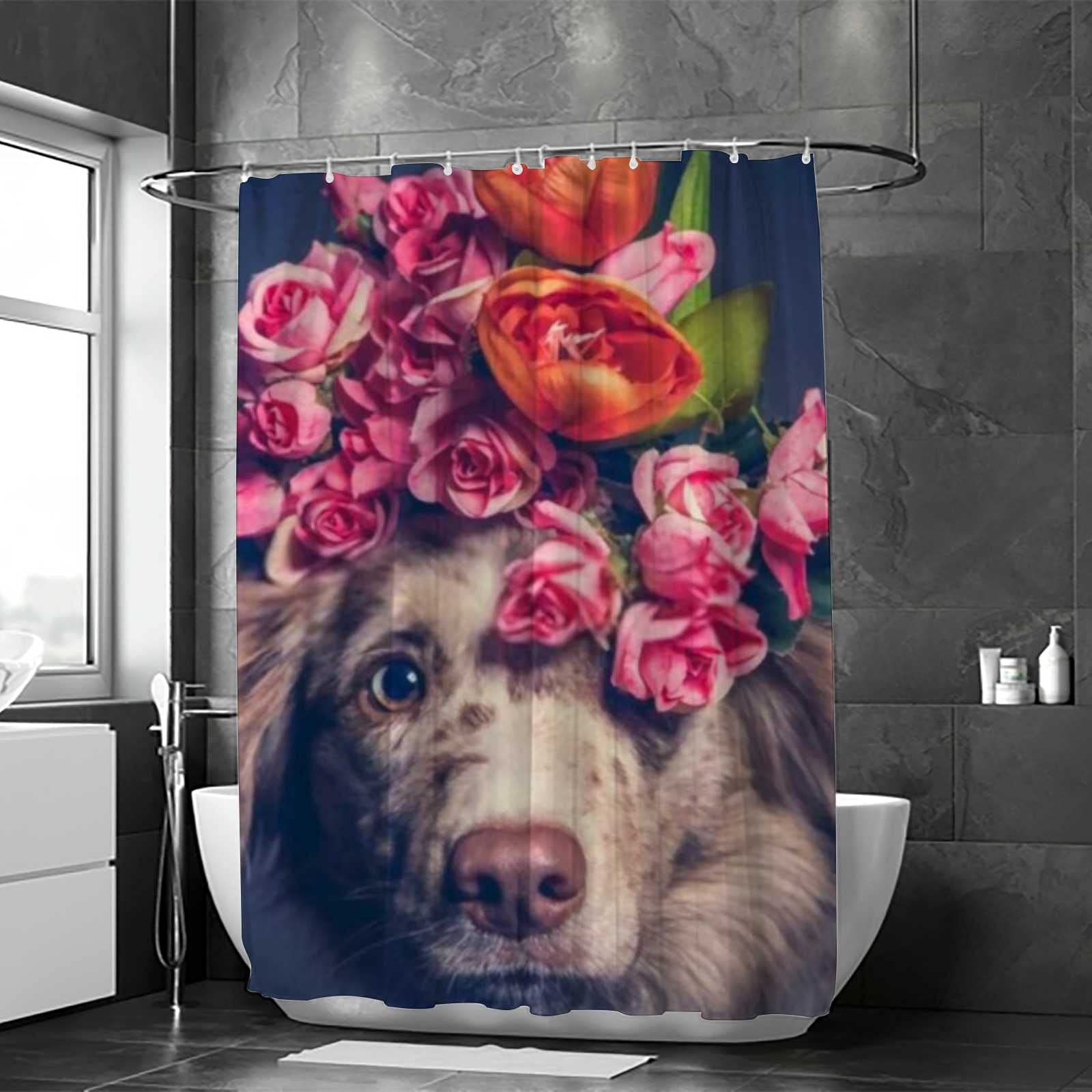 Australian Shepherd Dog Shower Curtain Set - 72x72 Inch Farmhouse Bathroom Decor with 12 Hooks, Waterproof & Machine Washable Polyester Fabric - Perfect for Girls, Women & Baby Showers, Bathroom Gifts and Farmhouse Style Home Decor