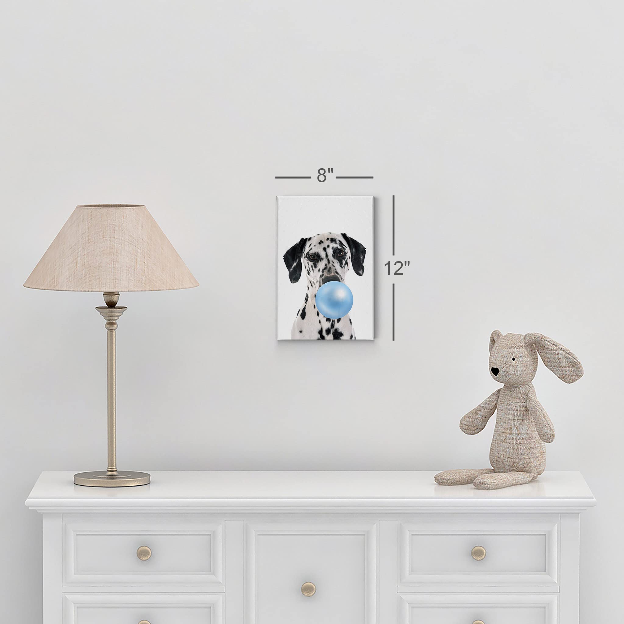 Dalmatian Dog Chewing Blue Bubble Gum Canvas Wall Art Print - Pet Lover Gift, Animal Pop Art for Office, Living Room, Bedroom & Nursery Decor - 17x11 inches - Perfect for Dog Enthusiasts & Home Styling