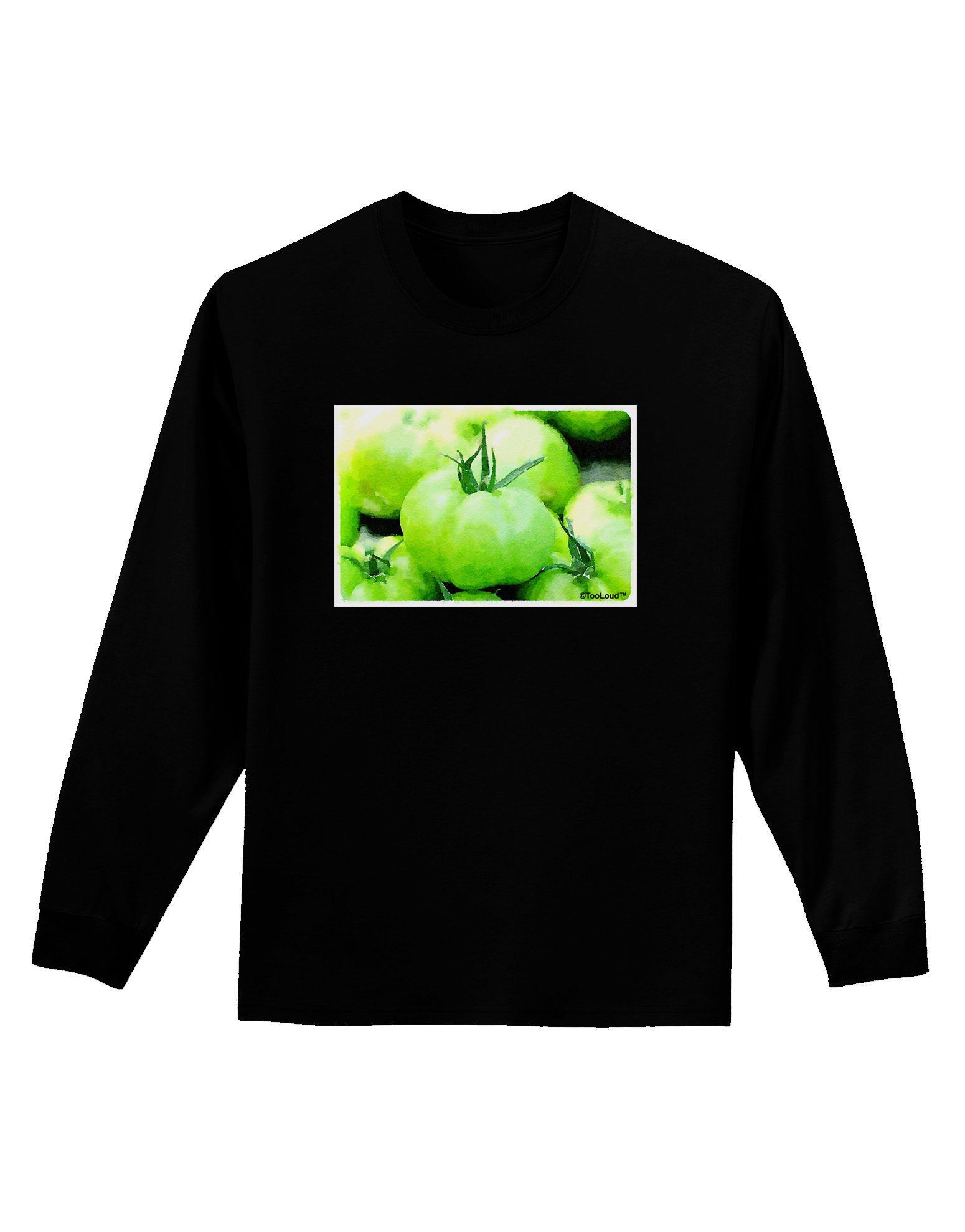 TOOLOUD Watercolor Green Tomatoes Print Dark Long Sleeve T-Shirt for Men & Women | Artistic Casual Wear for Everyday Outfits & Street Style