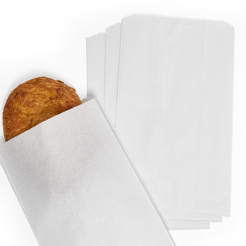 1000 White Paper Bread Bags 4x2x12 Inches with 2
