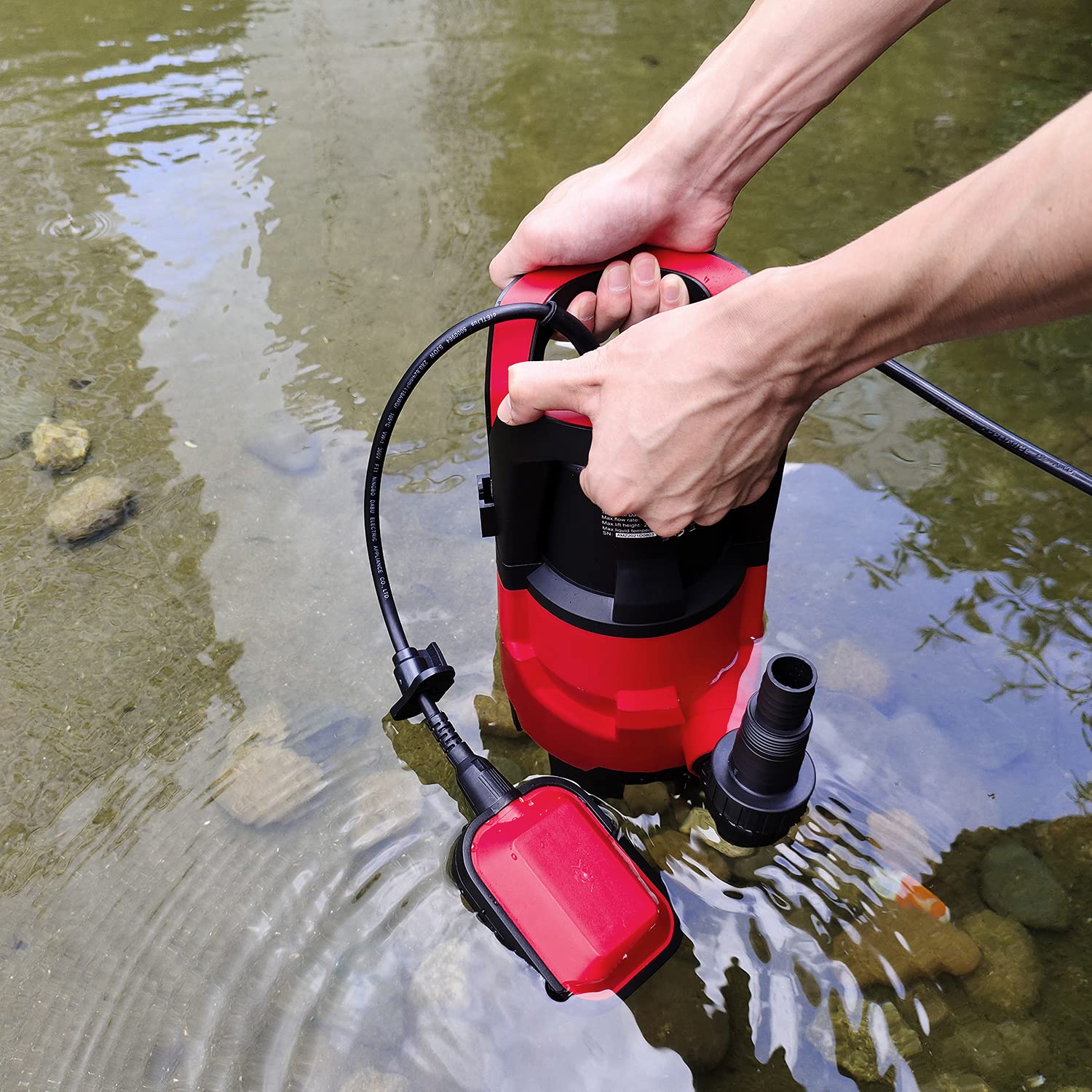 1HP Submersible Sump Pump with Automatic Float Switch - 3700GPH High Capacity Water Pump for Pool Draining, Hot Tub, Flood Control & Irrigation - Perfect for Basement, Yard, and Emergency Water Removal (Red)