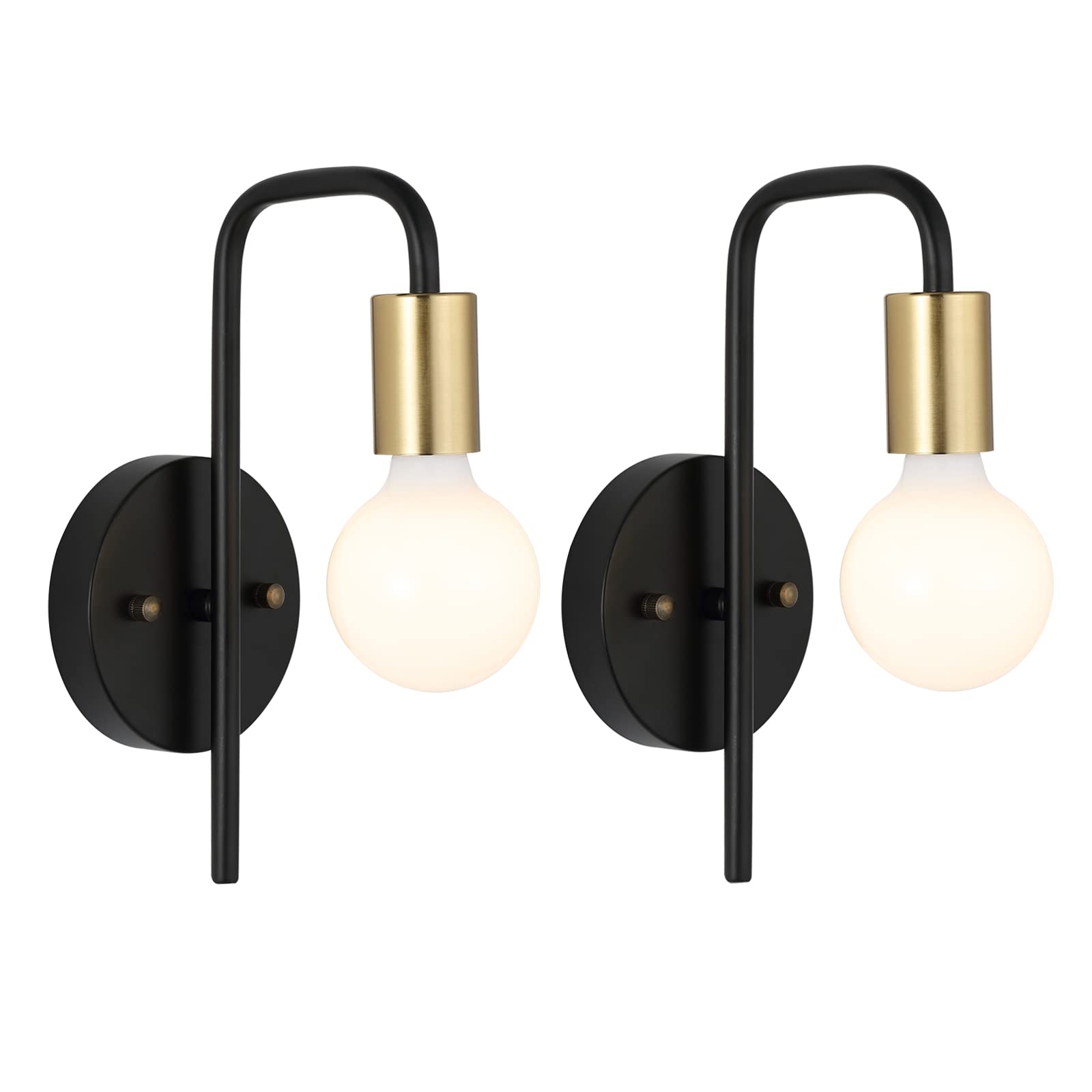 BYOLIIMA 2-Pack Modern Bathroom Wall Sconce - Black & Gold Brass Vintage Vanity Light Fixtures - Indoor Wall Mounted Lighting for Mirror, Living Room, Bedroom, Kitchen, Hallway - Perfect for Ambient Lighting and Home Decor
