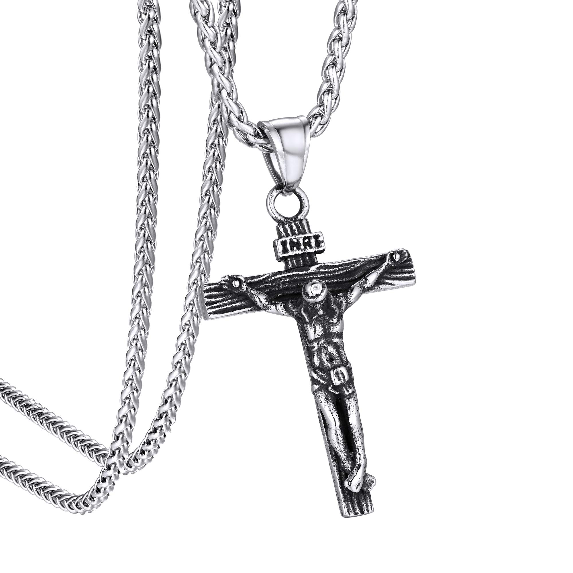 GOLDCHIC Cross INRI Crucifix Pendant Necklace with Virgin Mary Miraculous Medal - Religious Christian Jewelry for Women & Men - Perfect for Baptism, First Communion, Confirmation & Daily Faith Inspiration