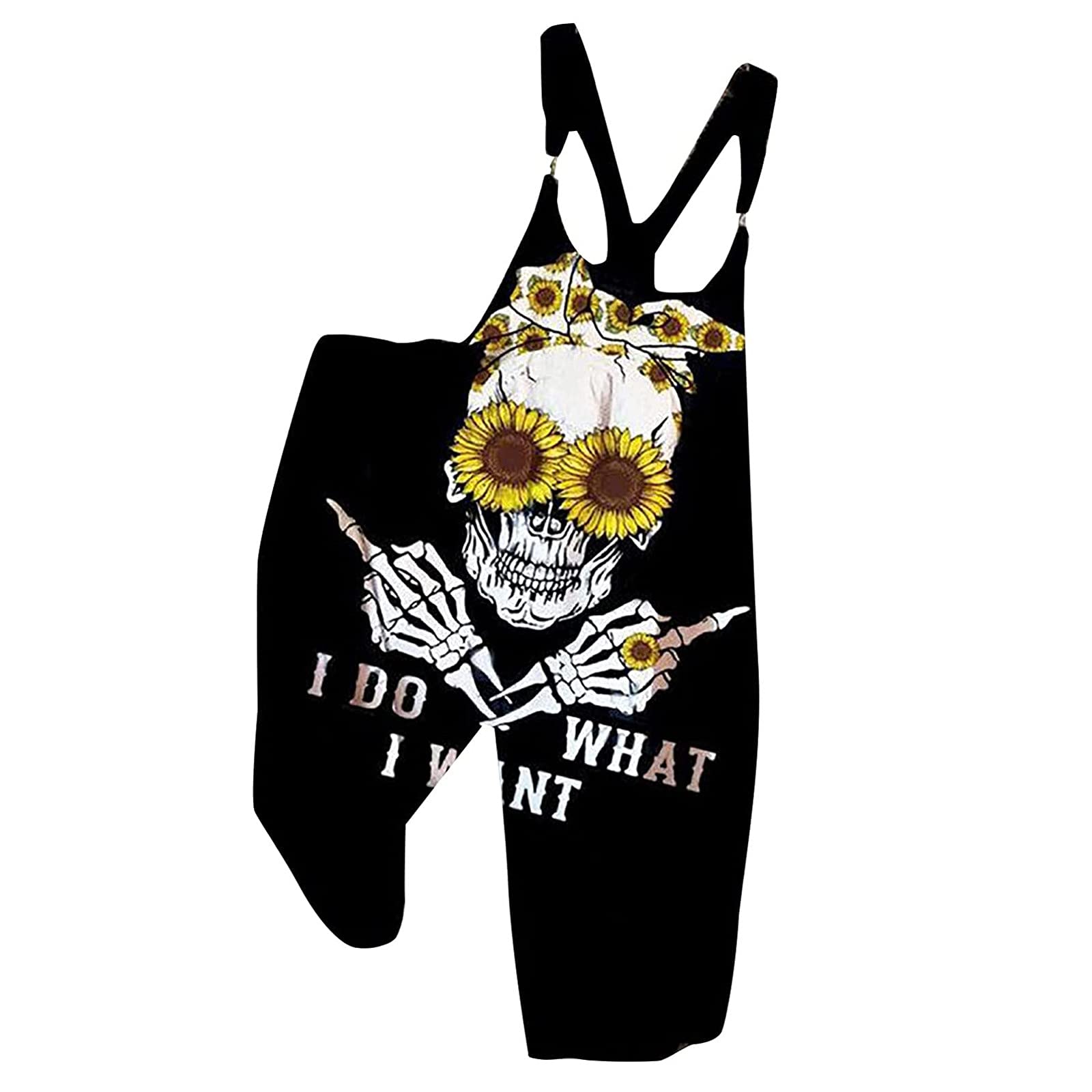 NAMTYQX Women's Halloween Overalls - Cotton Linen Baggy Wide Leg Pants, Loose Fit Romper Jumpsuit with Skull Print | Casual Outfit for Halloween Party, Cosplay & Fall Fashion