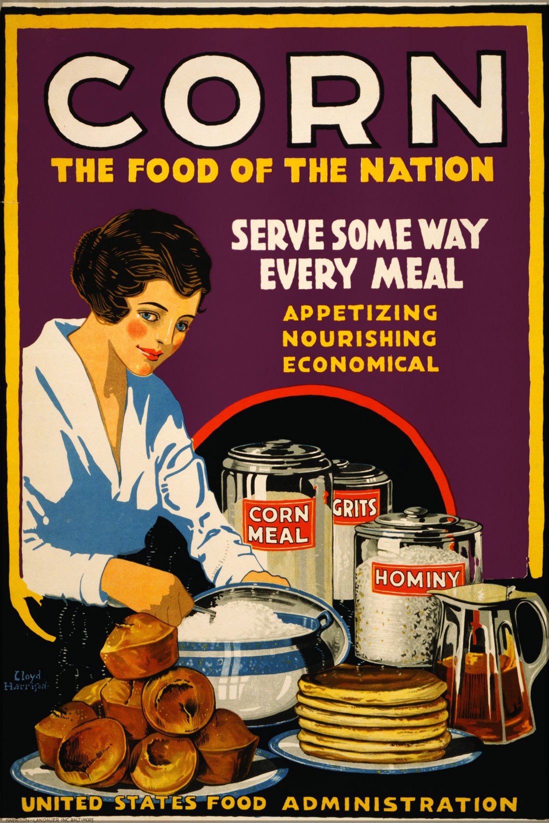Vintage 24x36 Inch Corn Poster - US Food Administration 1918 Historical Print | Wall Art Decor for Kitchen, Dining Room & Farmhouse Style Homes