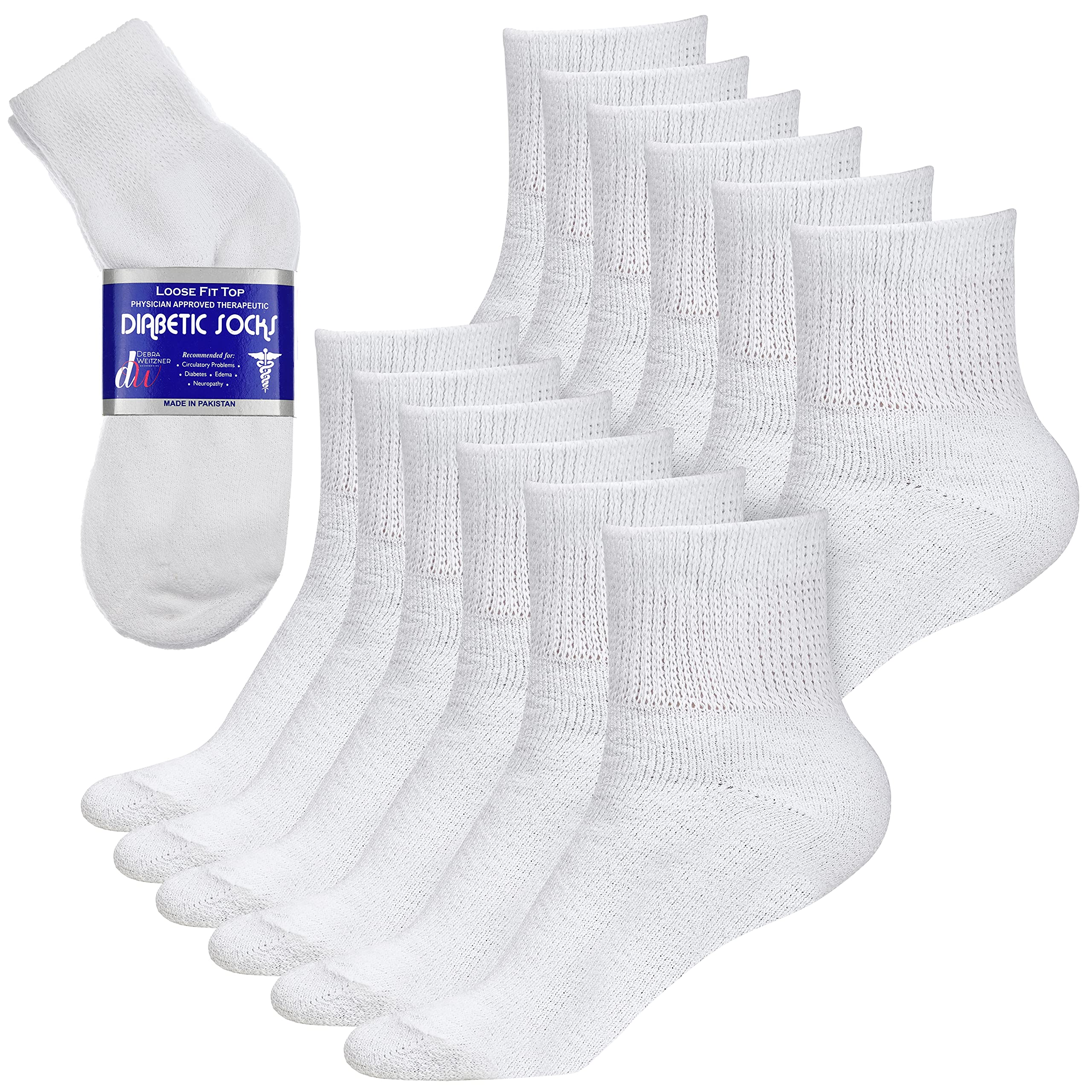 Diabetic Ankle Crew Socks for Men & Women - Non-Binding Loose Fit Comfort Socks (12 Pairs) - Ideal for Diabetes, Swollen Feet & All-Day Wear