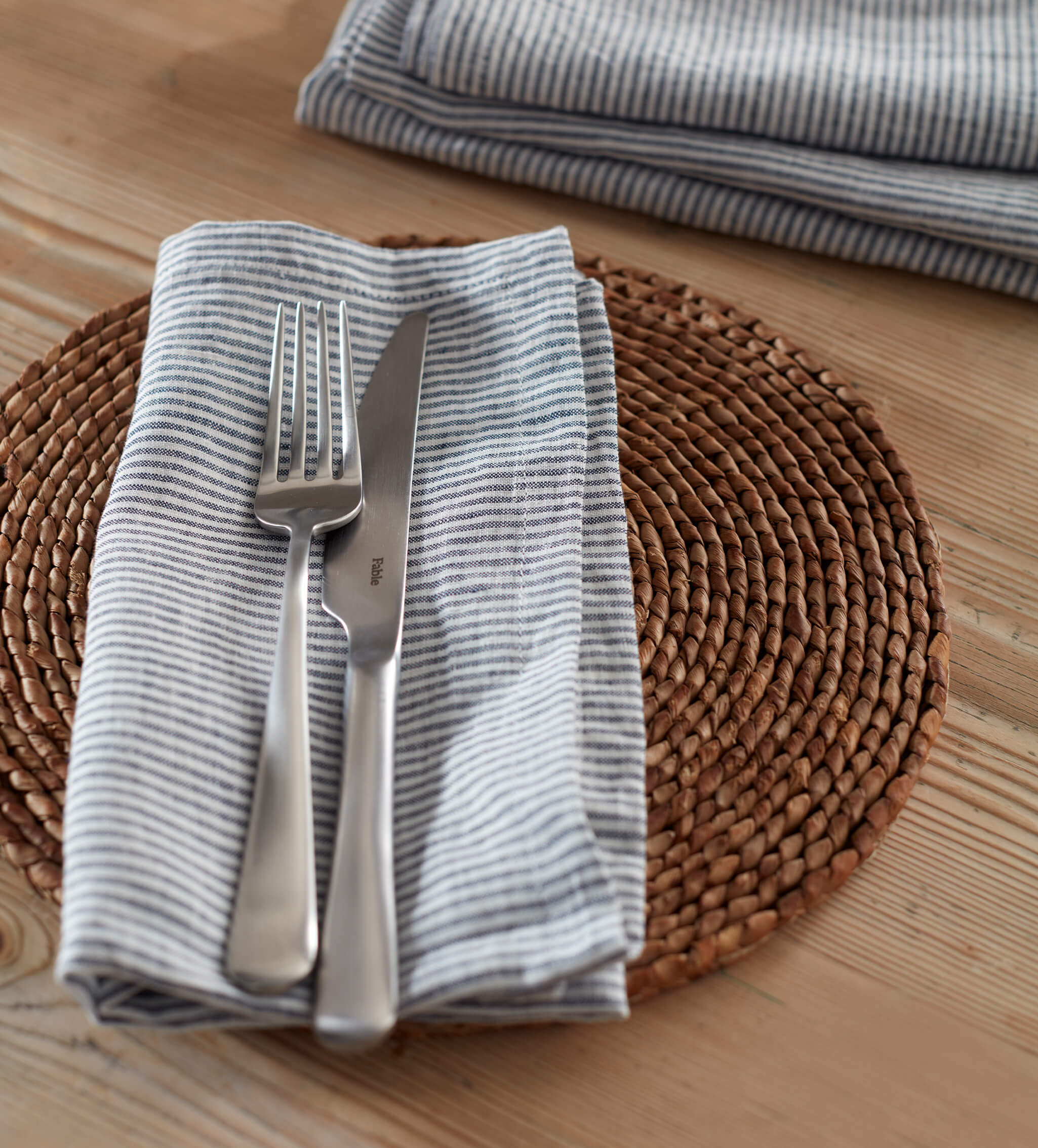 Premium French Blue Sid Stripe 100% Linen Napkins Set of 4 - Elegant Table Linens for Fine Dining, Weddings & Home Decor
