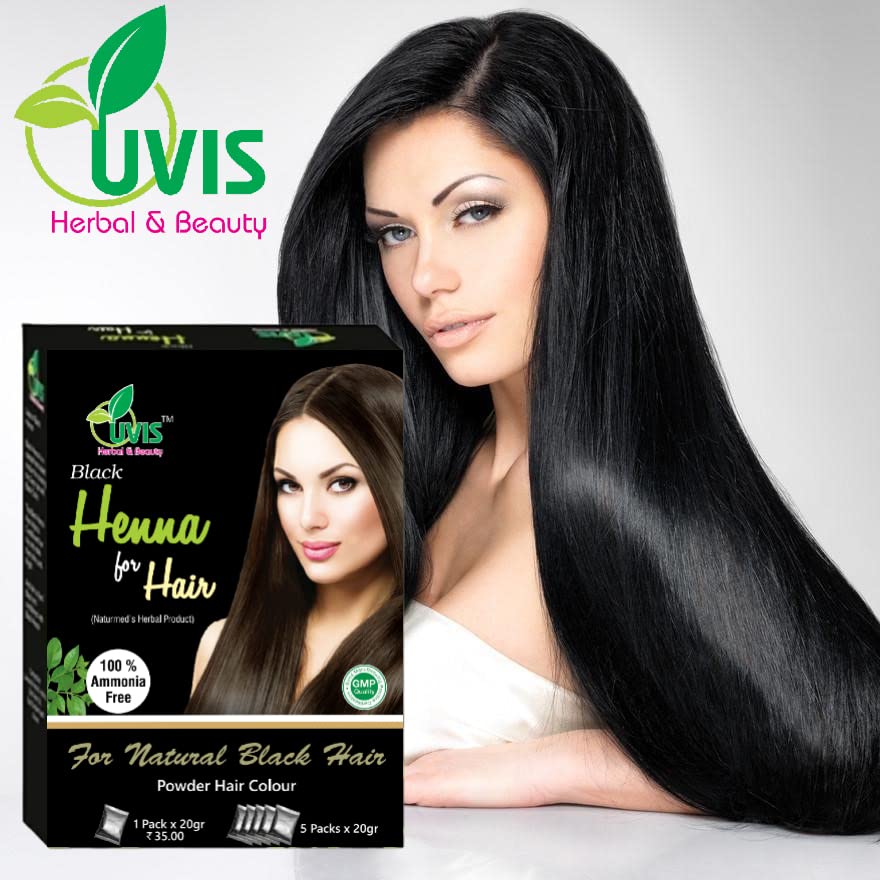 UVIS Black Henna Natural Hair Dye - 100g Organic Hair Color for Men & Women | Safe Chemical-Free Mehndi for Gray Coverage & Hair Conditioning | Perfect for Home Use & Salon Treatments