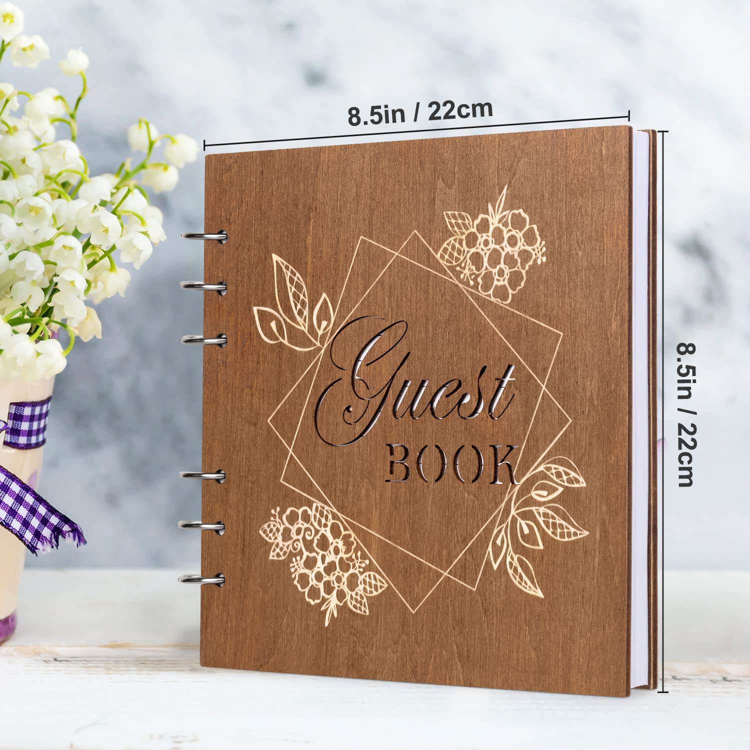 Premium Creawoo Wooden Wedding Guest Book Set - Hardcover Memory Album with 90 White Pages, Table Sign, Pen & Holder - Perfect for Weddings, Baby Showers, Birthdays & Bridal Showers - Elegant Guest Registry for Reception, Anniversary & Special Events