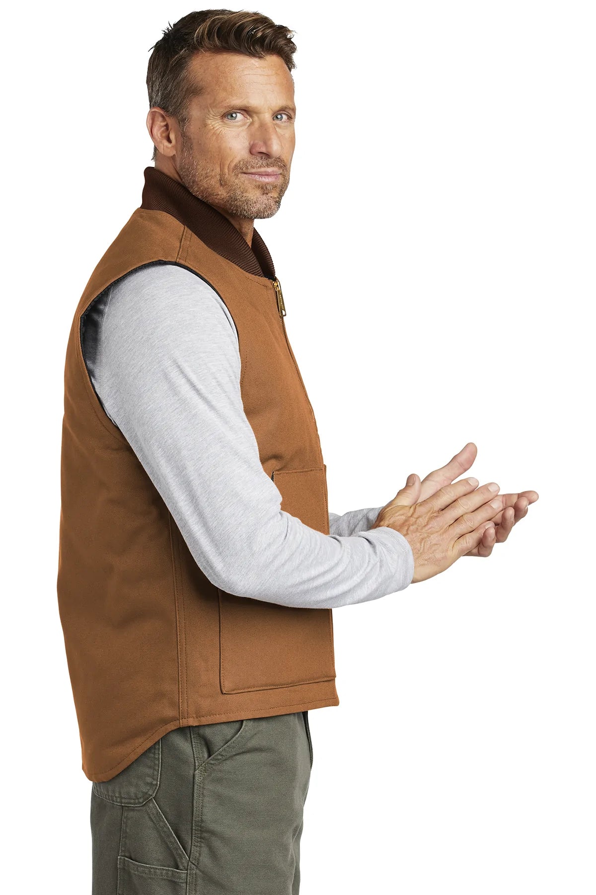 Carhartt Duck Customized Work Vest in Brown - Durable & Comfortable for Outdoor Jobs, Hunting, and Construction Work
