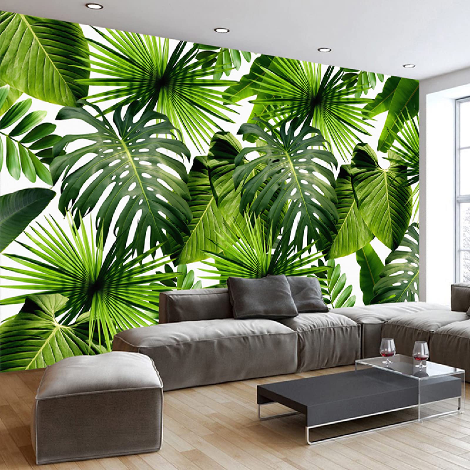 Self-Adhesive Palm Leaves Wall Mural - Large 177x126 Inch Green Plant Wallpaper Decal for Living Room, Bedroom & Kids Room | Tropical Home Decor & Nursery Wall Art