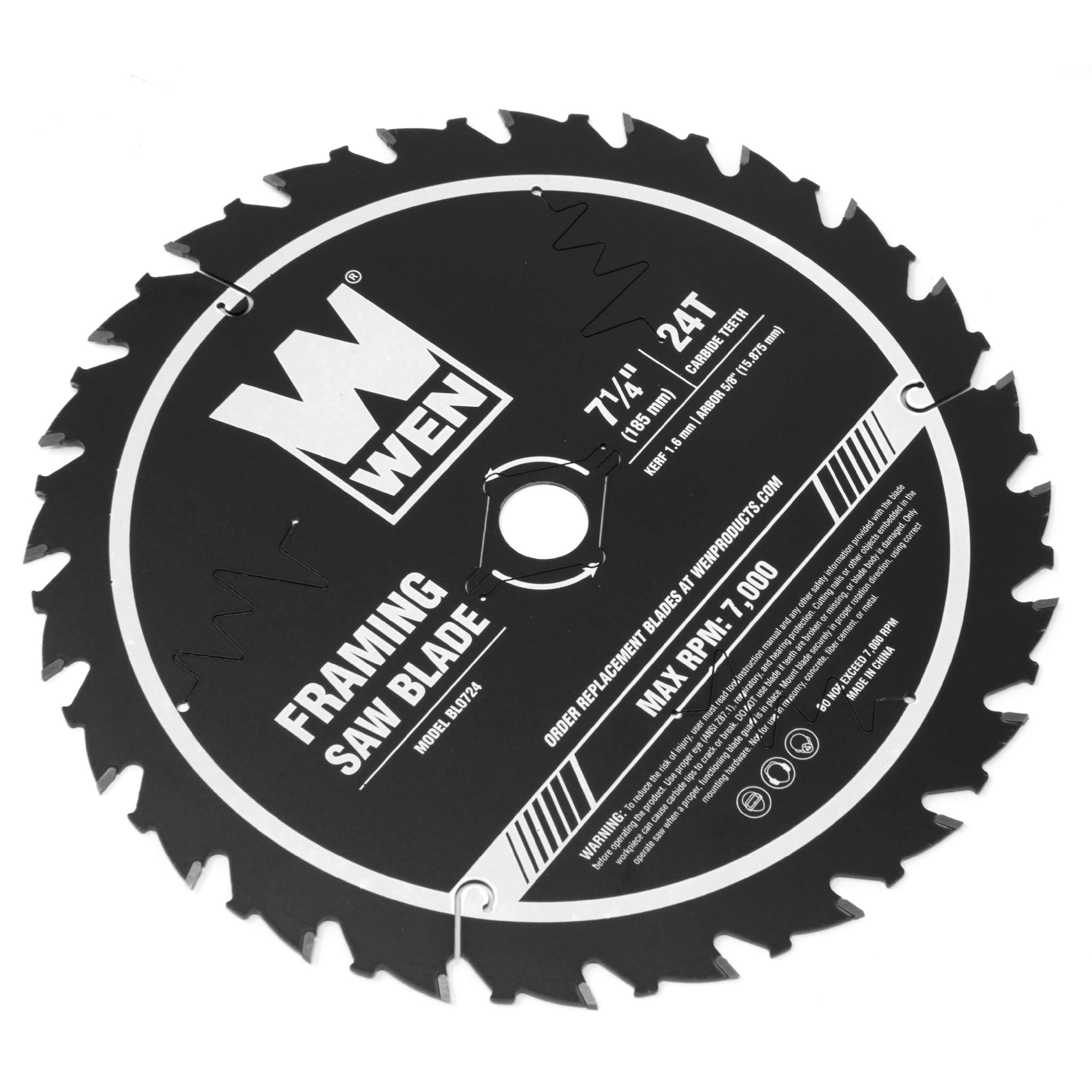 WEN BL0724 7.25-Inch 24-Tooth Carbide Tipped Professional Framing Saw Blade - Compatible with Miter Saws & Circular Saws - Perfect for Woodworking, Framing, and DIY Projects