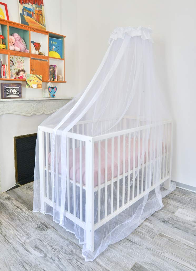 Baby Cot Bed Canopy with Mosquito Net - White Nursery Canopy with Holder - Perfect for Nursery, Bedroom, and Outdoor Protection