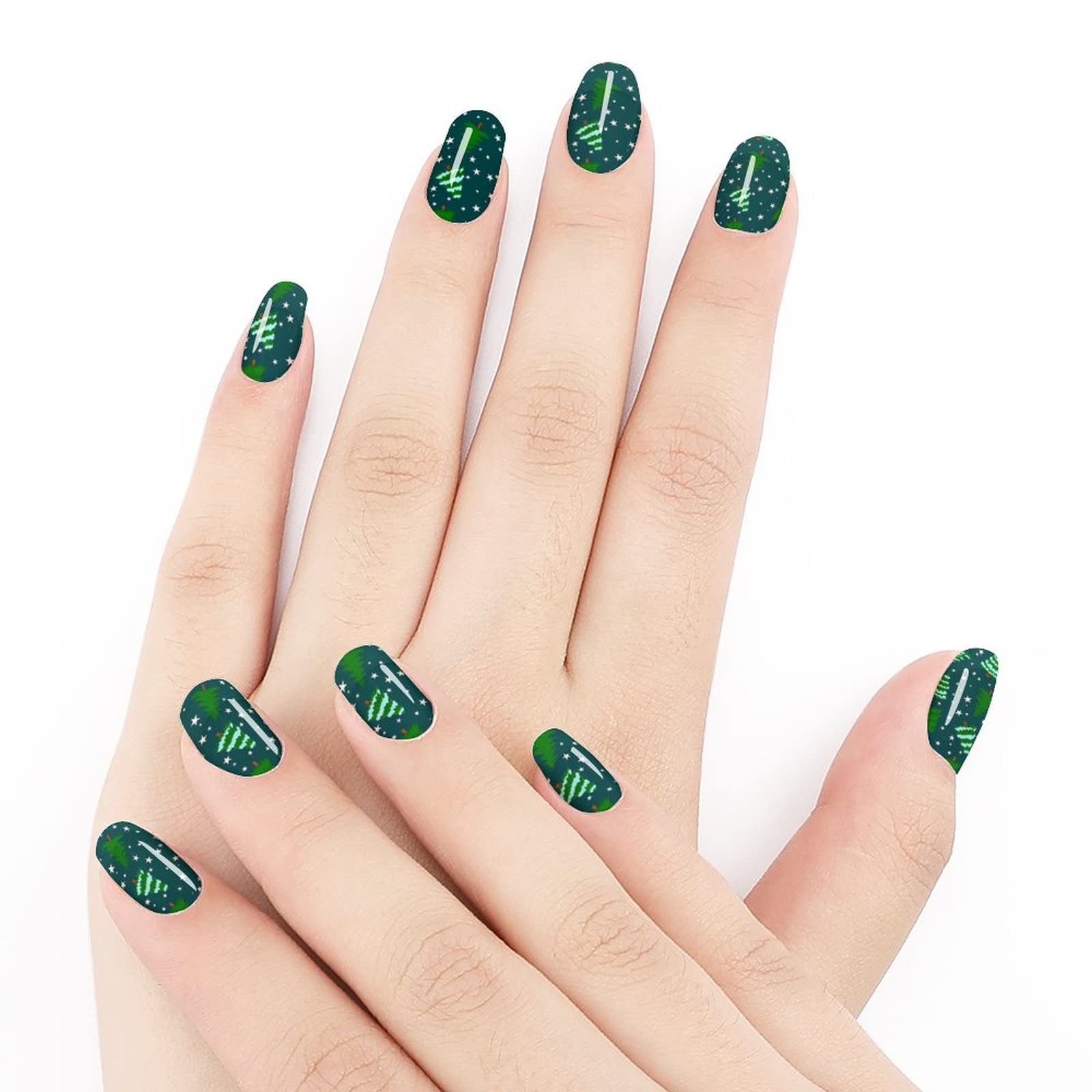 Christmas Nail Stickers for Women - Full Cover Cute Nail Decals with Holiday Stars & Green Trees Design - Salon Quality Manicure Polish Stickers for Party, Wedding & Christmas Decorations (5 Sheets) - Perfect for Festive Nail Art & Holiday Gift Giving