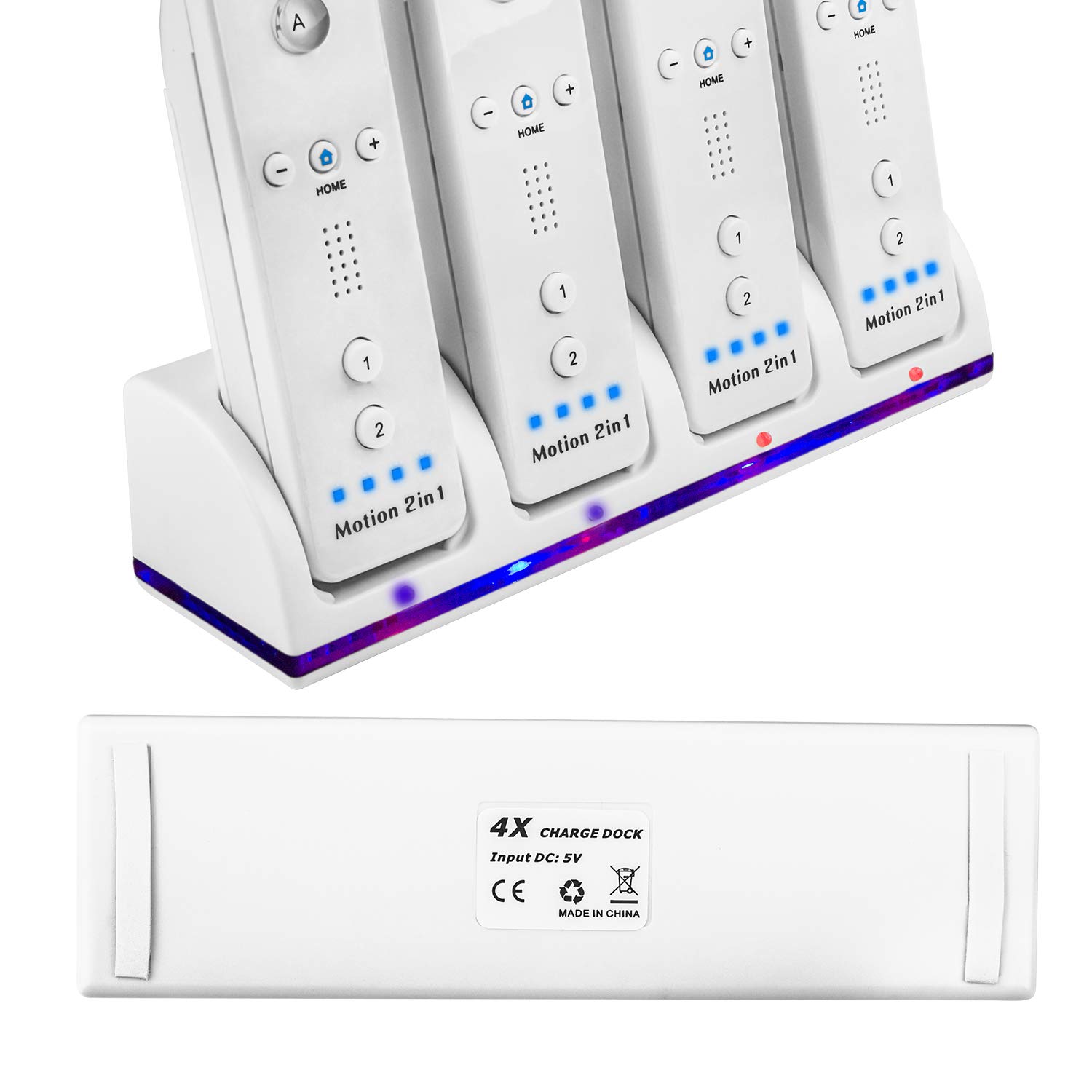 Upgraded Wii Remote Controller 4-Port Charging Station with 4 Rechargeable Batteries, USB Cable & Wall Adapter - Fast Charging Dock for Nintendo Wii/Wii U Gaming Accessories - Perfect for Family Game Nights & Multiplayer Sessions