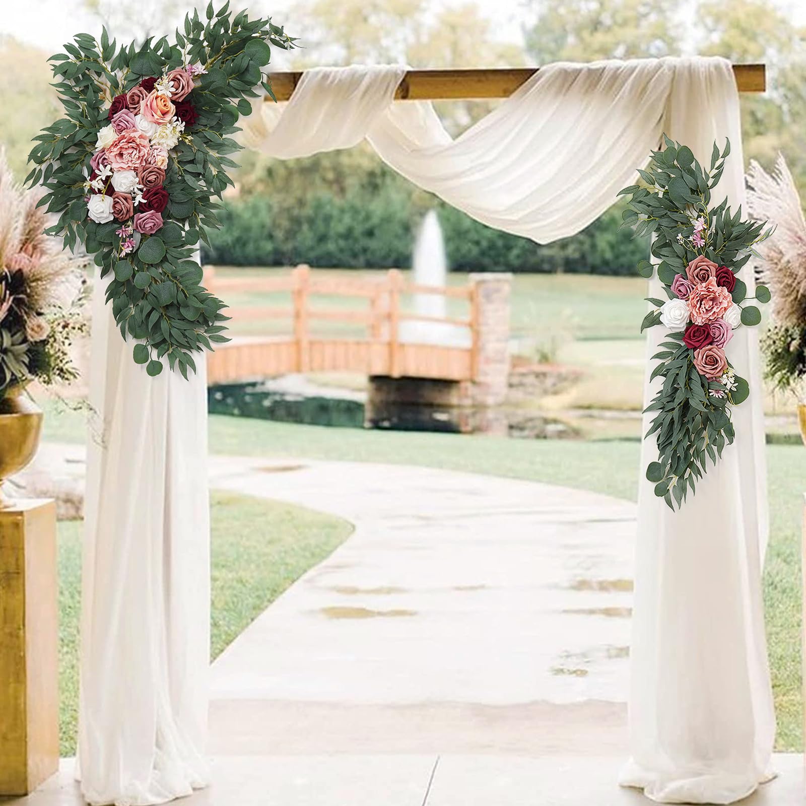 Wedding Arch Flowers Kit (Pack of 3) - Artificial Silk Floral Arrangement for Wedding Ceremony Backdrop, Reception Decor & Outdoor Event Decorations - Perfect for Garden, Beach and Indoor Wedding Scenes
