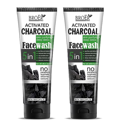 **BROER Naturals Activated Charcoal Anti-Pollution Deep Pore Cleansing Face Wash for Men & Women - Acne Treatment for Oily Skin, 200ml (Pack of 2) | Detoxify & Refresh Skin Daily, Perfect for Gym & Post-Workout Care**