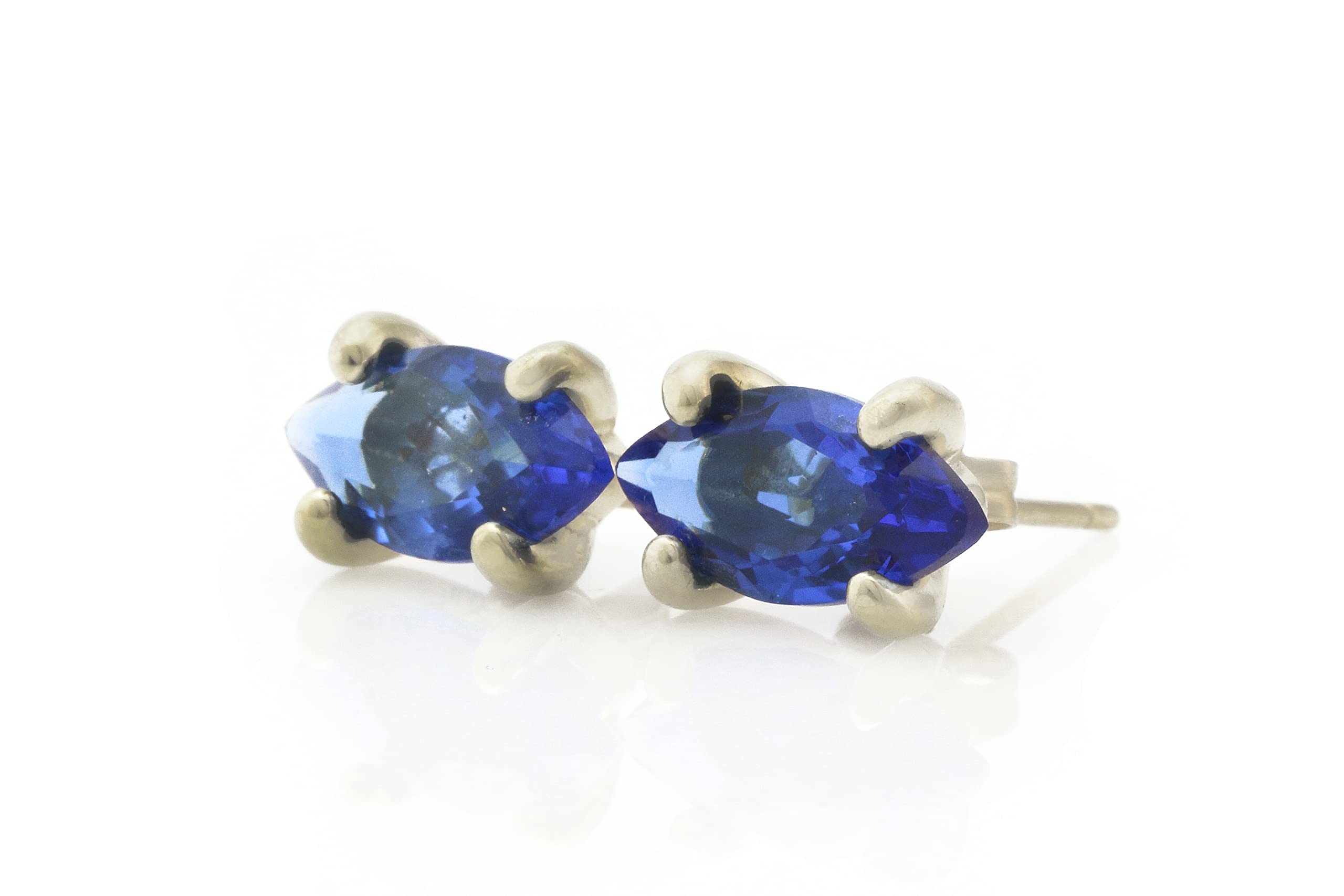 Sapphire Marquise Stud Earrings - September Birthstone Jewelry, Blue Stone Earrings for Women, Elegant Bridal & Fashion Jewelry Gift Set with Jewelry Box - Perfect for Weddings, Anniversaries & Special Occasions