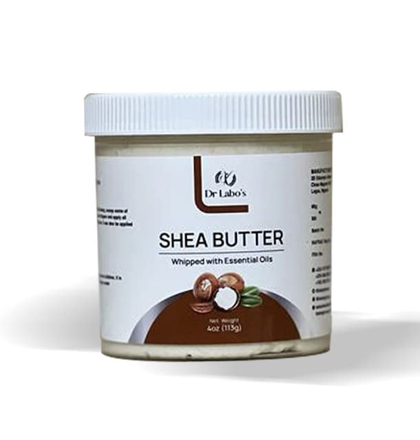 DR LABO'S Whipped Shea Butter with Essential Oils - 100% Raw Unrefined African Shea Butter for Skin, Hair & Nails Care - Deep Moisturizing & Nourishing Treatment for Dry Skin, Natural Hair Growth & Cuticle Repair - Perfect for Daily Skincare Routine & Spa Treatments