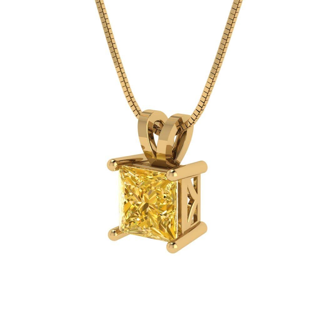 1.0ct Princess Cut Yellow Simulated Diamond Pendant Necklace - 18K Gold Chain for Gifts & Special Occasions