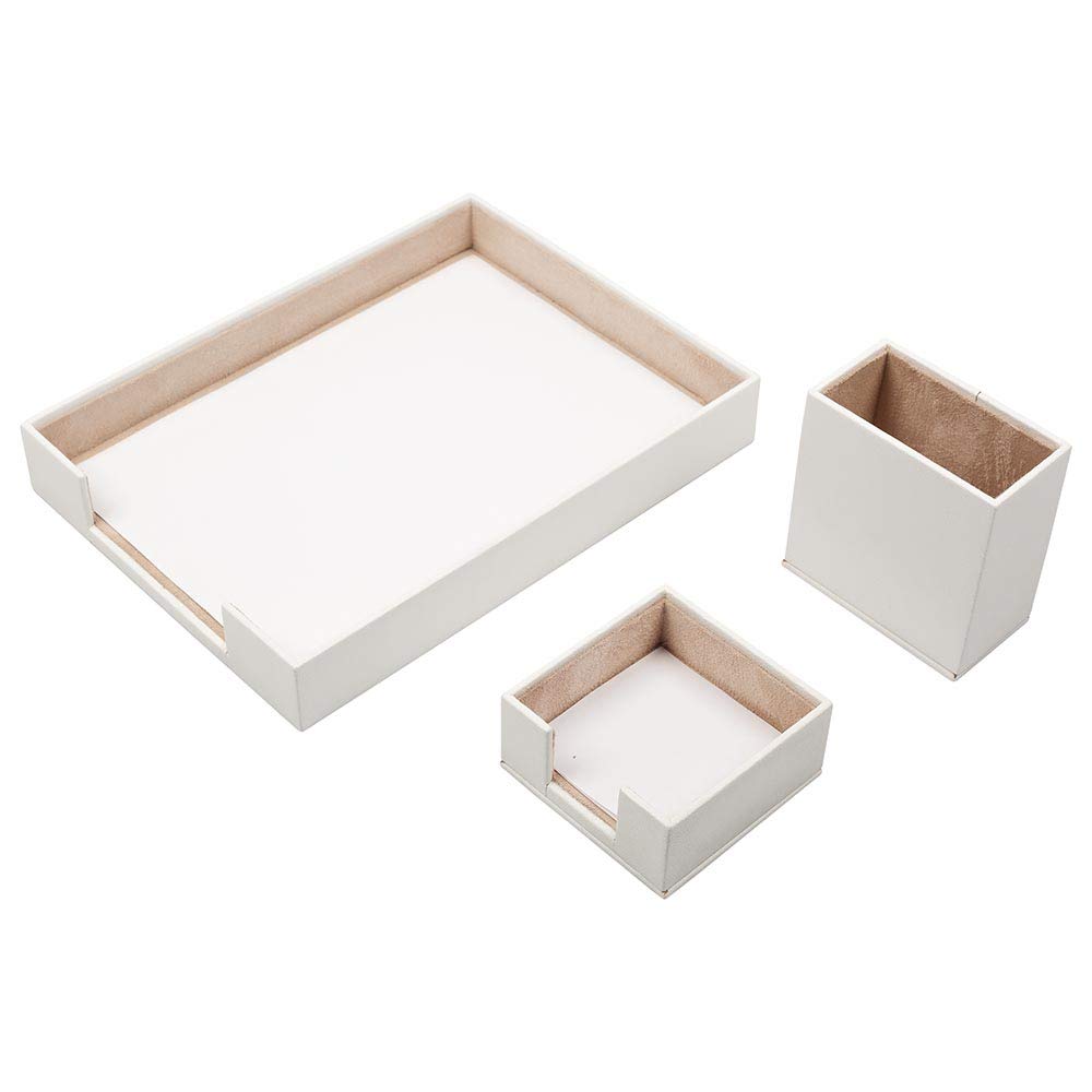 Premium Leather Desk Organizer Set - 10-Piece Bonded Leather Document Tray & Office Accessories for Desk Organization - Elegant White Desk Supplies for Home & Office Workspace - Perfect for Files, Stationery & Office Decor