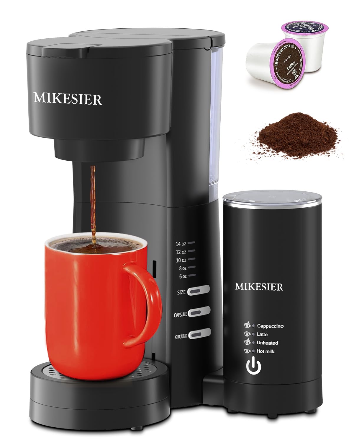 3-in-1 Single Serve Coffee Maker for K-Cups & Ground Coffee - Compact Espresso Machine with Milk Frother, 6-14oz Brew Size, 28oz Removable Water Tank, Adjustable Drip Tray - Perfect for Home, Office & Small Spaces