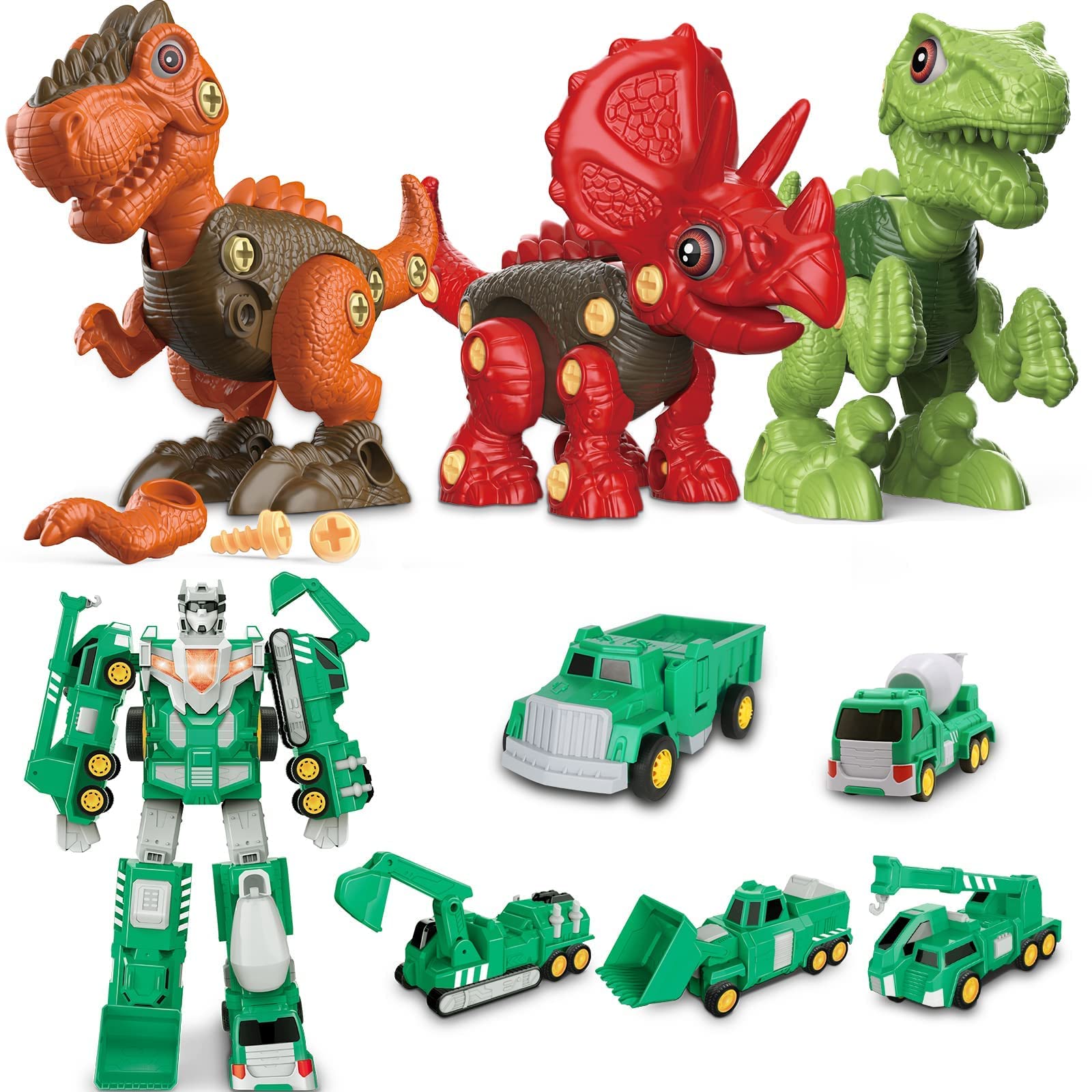 Laradola Transformable Construction Robot Toy Cars with Take Apart Dinosaur - STEM Learning Toys for Boys & Girls Ages 3-8 | Perfect for Birthday, Christmas Gifts & Pretend Play Scenes