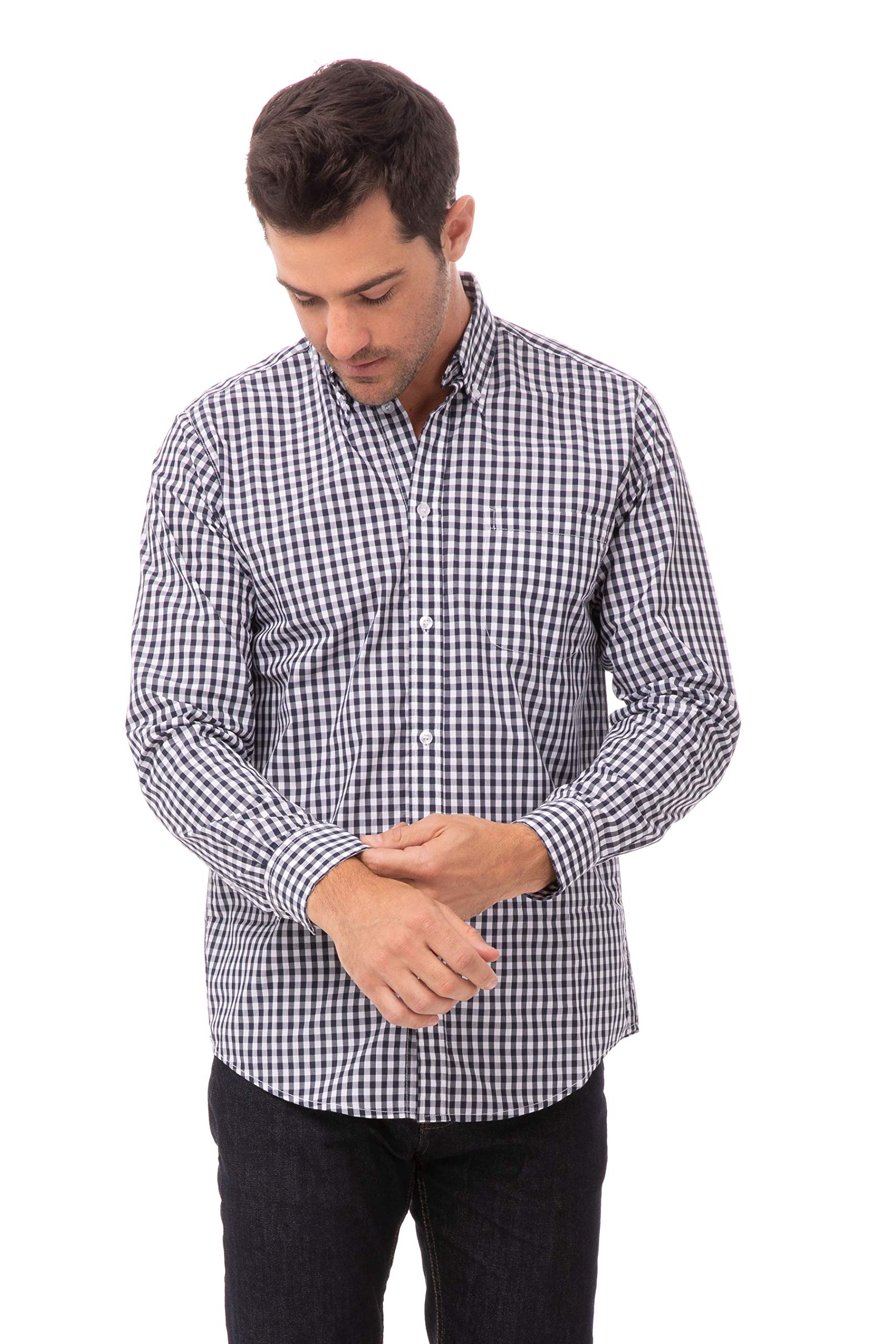 Chef Works Men's Gingham Dress Shirt - Professional Kitchen Uniform & Stylish Casual Wear for Chefs & Food Service Workers
