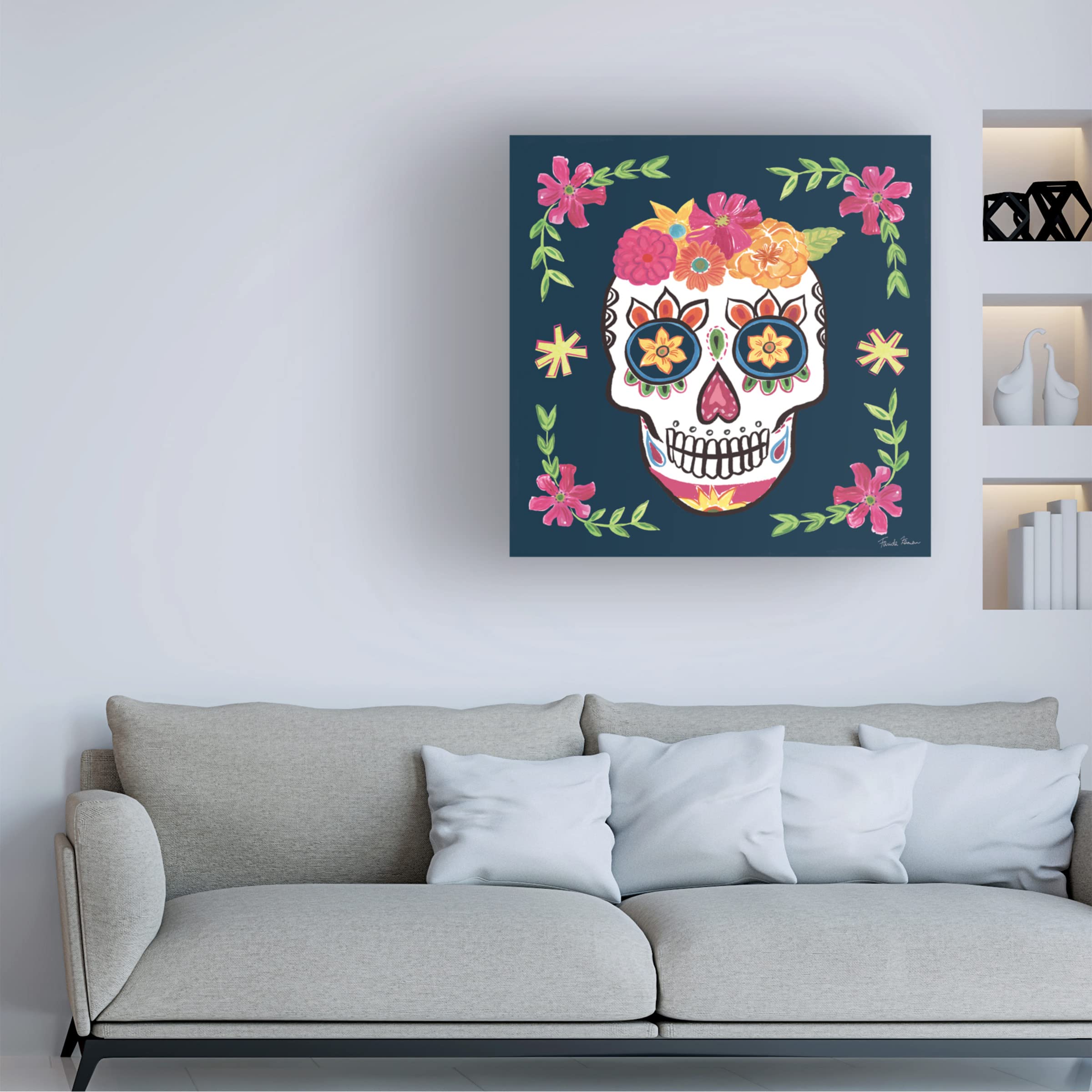 Trademark Fine Art 'Day of the Dead II' Canvas Wall Art by Farida Zaman - Vibrant Mexican Folk Art for Home Decor, Office & Gifts