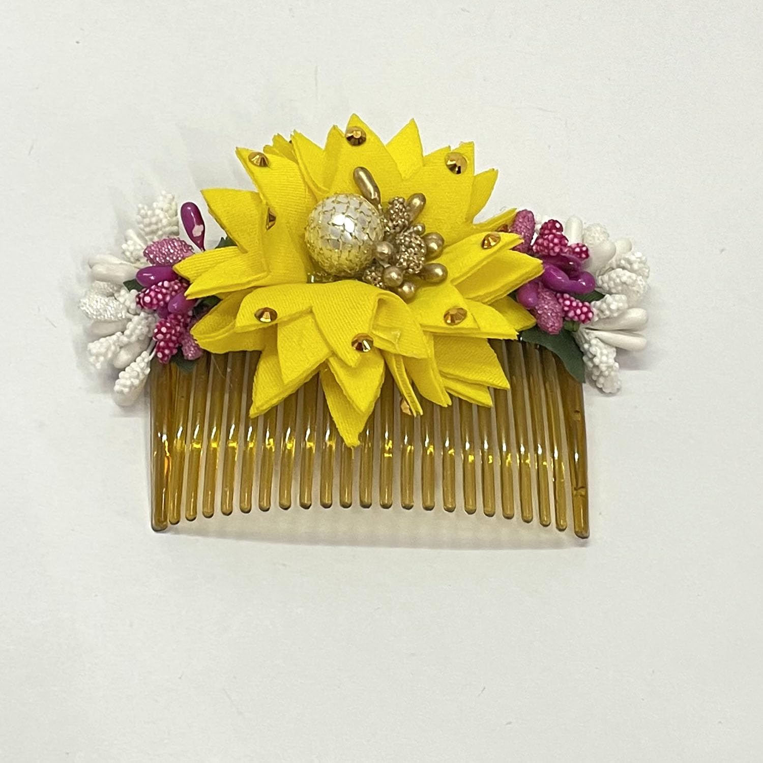 Elegant Yellow Bridal Hair Comb Clip - Stylish Bun Holder with Floral Design for Women's Wedding & Special Occasions | Perfect for Updos, Prom, and Formal Events