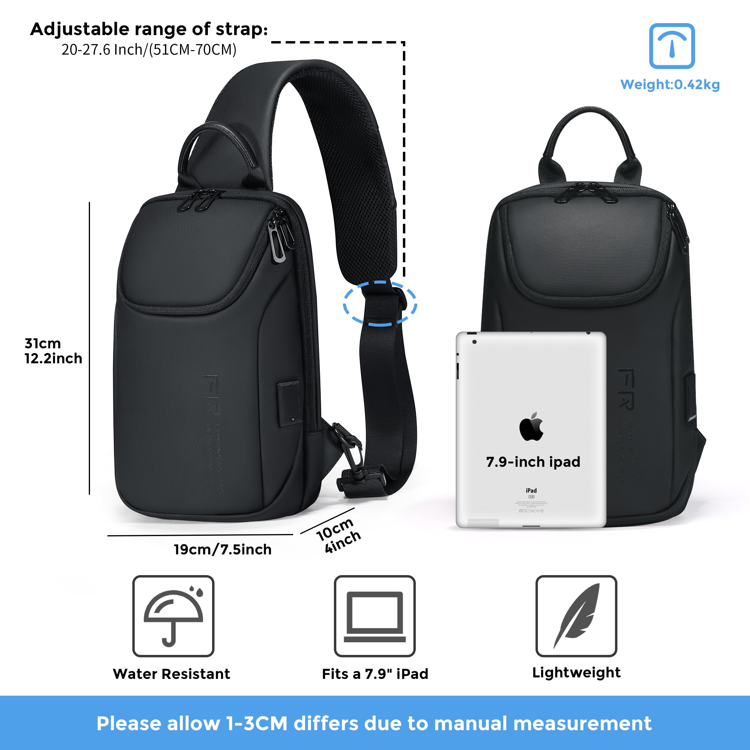 Waterproof Anti-Theft Sling Bag for Men & Women - Lightweight Crossbody Shoulder Chest Bag with USB Port - Perfect for Travel, Hiking, Commuting & Everyday Use