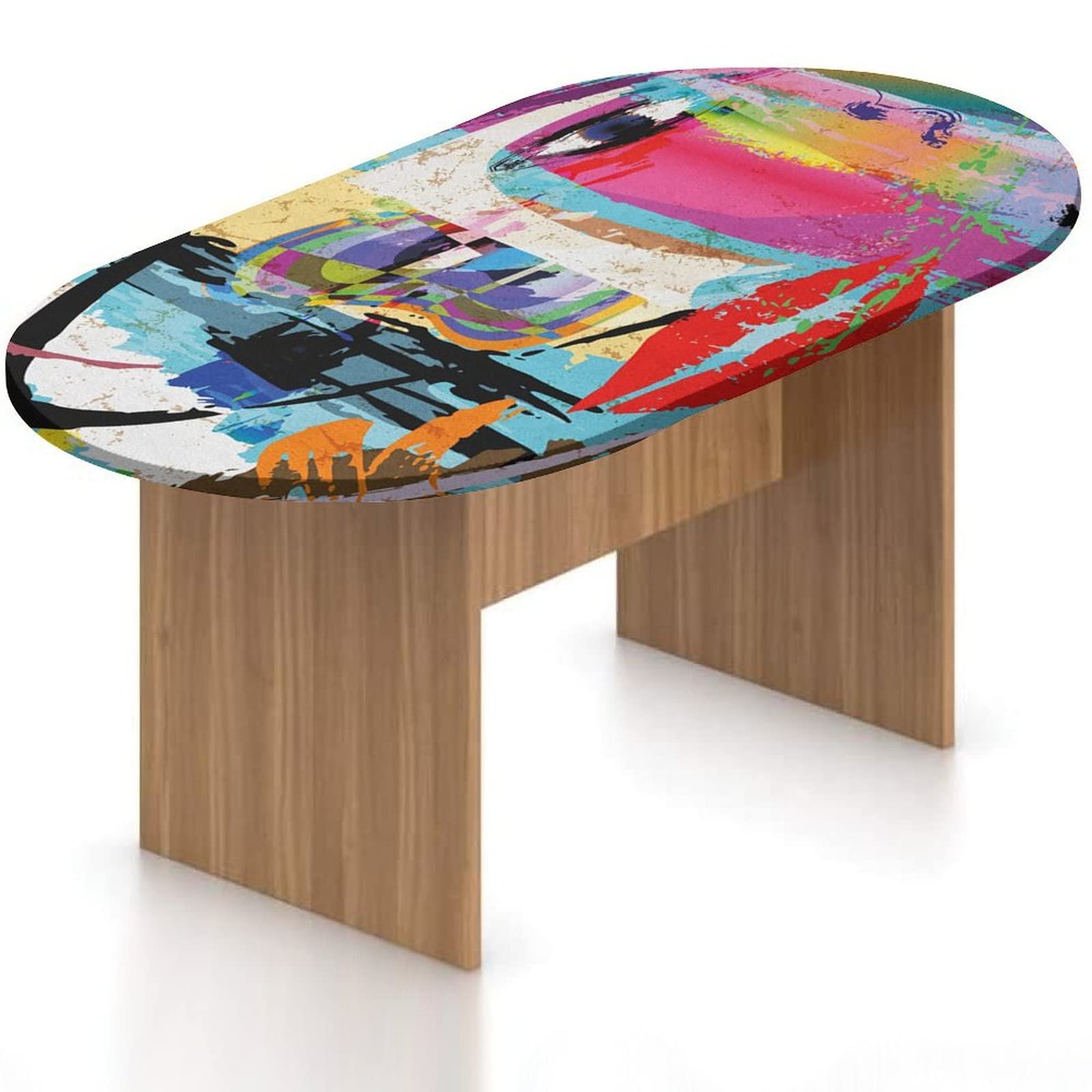 Abstract Elastic Oval Table Cover - Waterproof Polyester Fitted Tablecloth with Modern Paint Splatter Design for Indoor & Outdoor Use - Perfect for Parties, Patio, Dining - Fits Oval Tables up to 36
