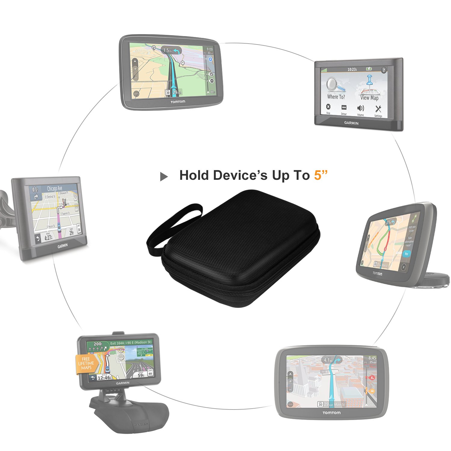 MoKo 5-Inch GPS Carrying Case - Hard Shell Protective Pouch for Garmin/TomTom/Magellan GPS Navigators (5