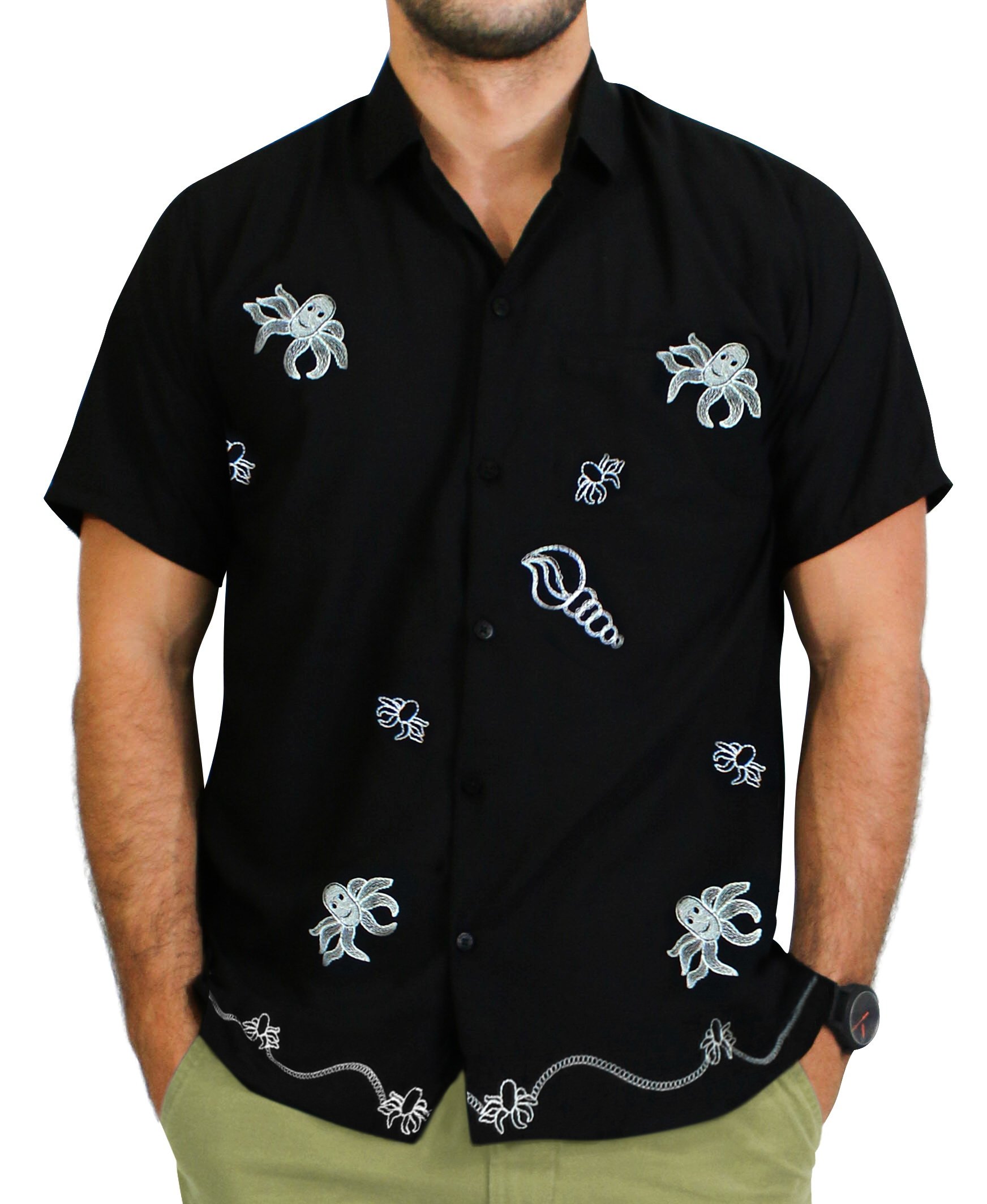 LA LEELA Men's Short Sleeve Button Down Shirt - Casual & Business Wear, Camping & Beach Vacation Shirt with Pocket | Perfect for Office, Outdoor Adventures & Summer Travel