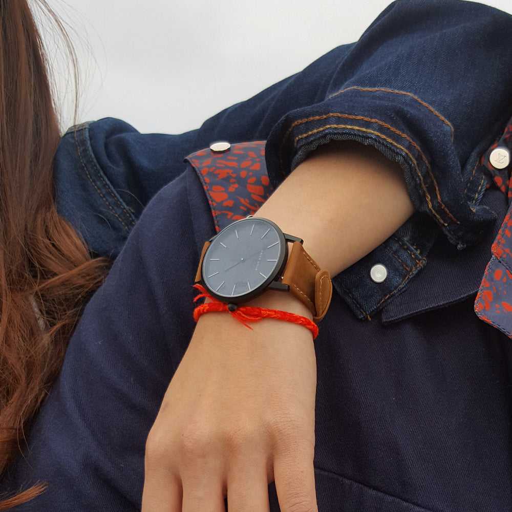 ARIES GOLD URBAN SANTOS Black Stainless Steel Women's Watch with Brown Leather Strap - Fashionable Timepiece for Casual Wear, Office & Special Occasions